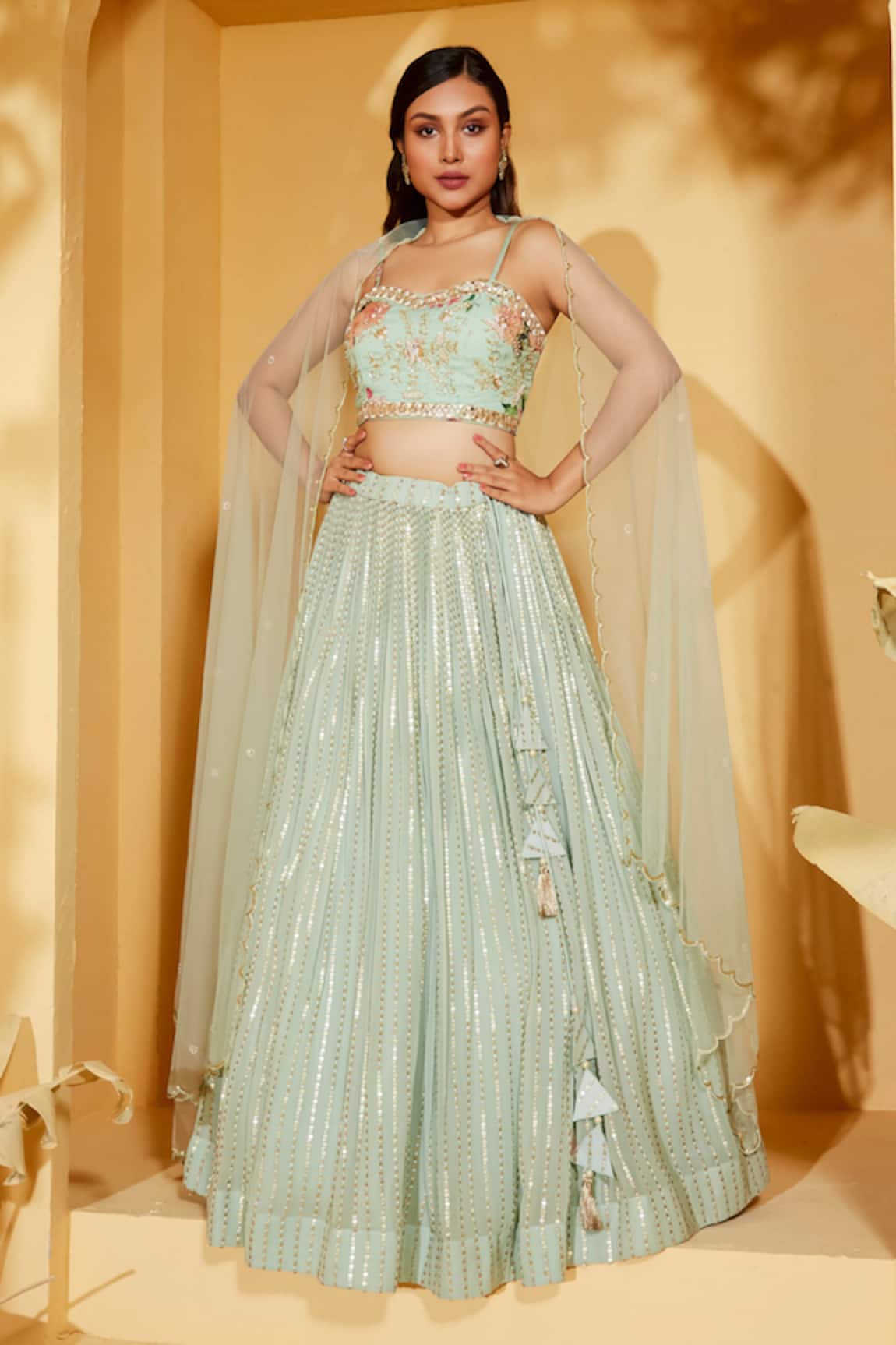 Suruchi Parakh Sequin Striped Lehenga Set