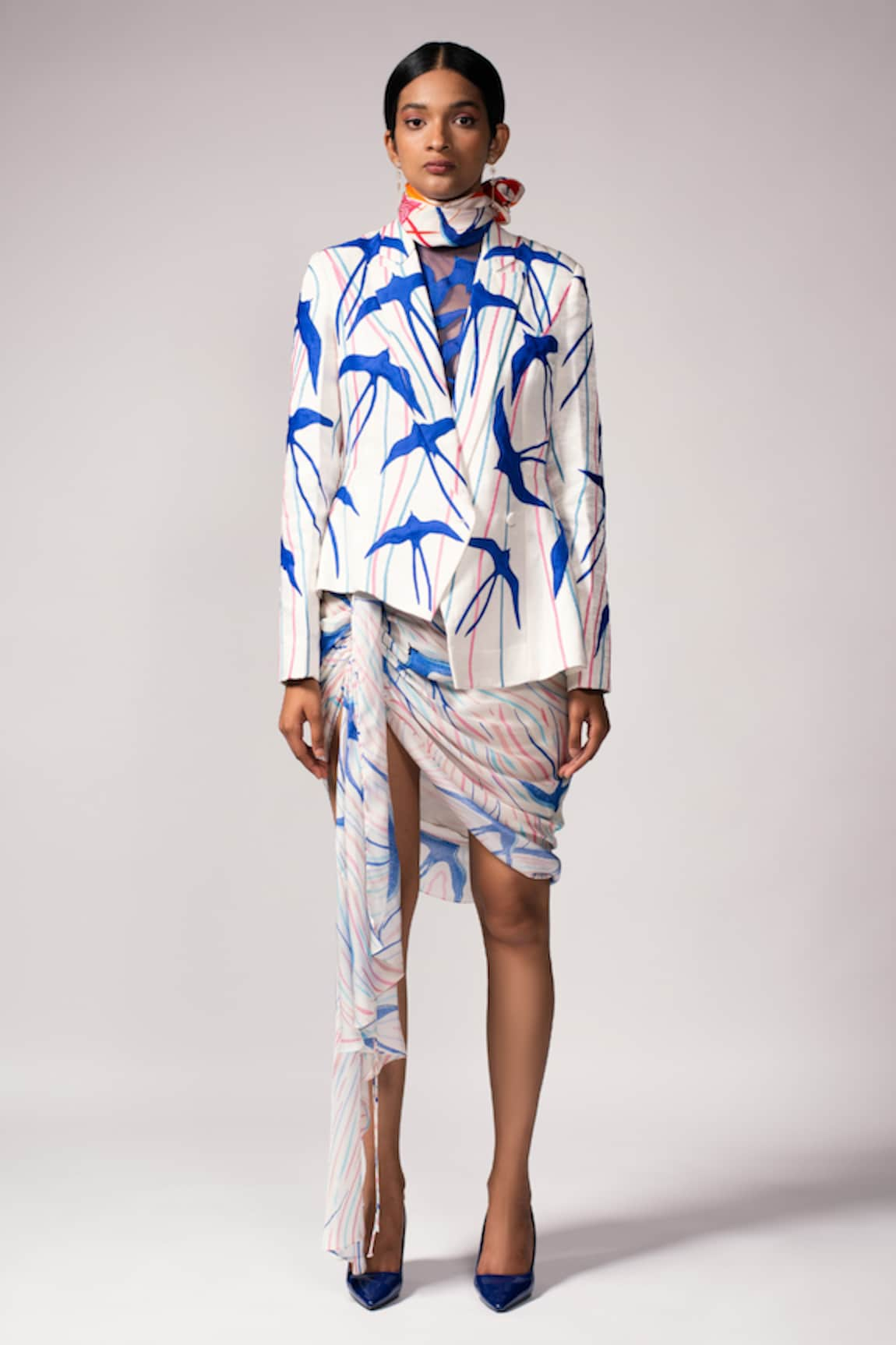 Vivek Patel Embellished Jacket & Printed Skirt Set