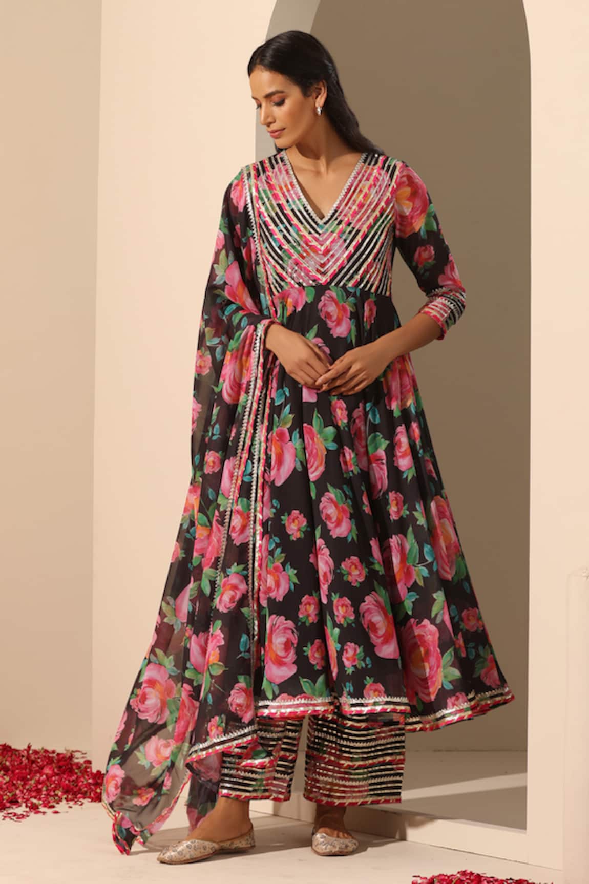 POMCHA JAIPUR Gul Gulaab Gota Lace Embroidered Anarkali Pant Set