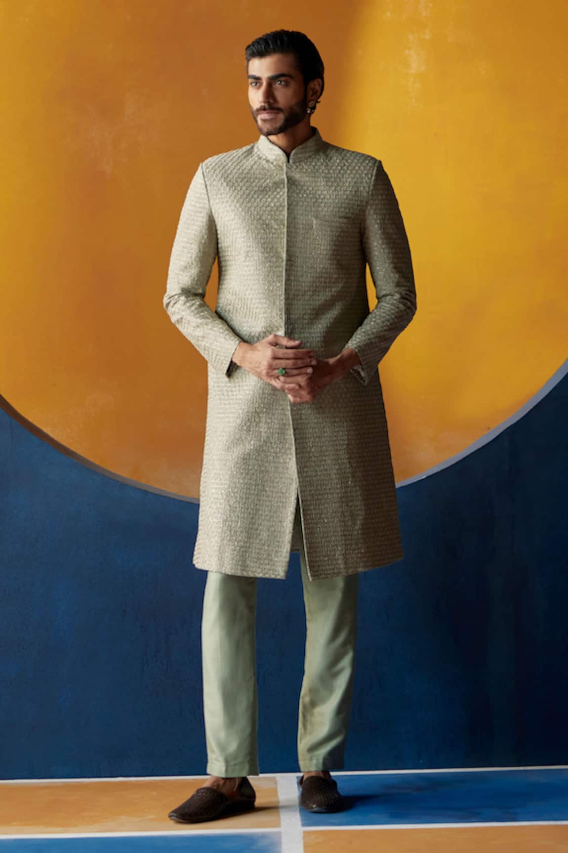 Mrunalini Rao Teerth Embroidered Sherwani Set 