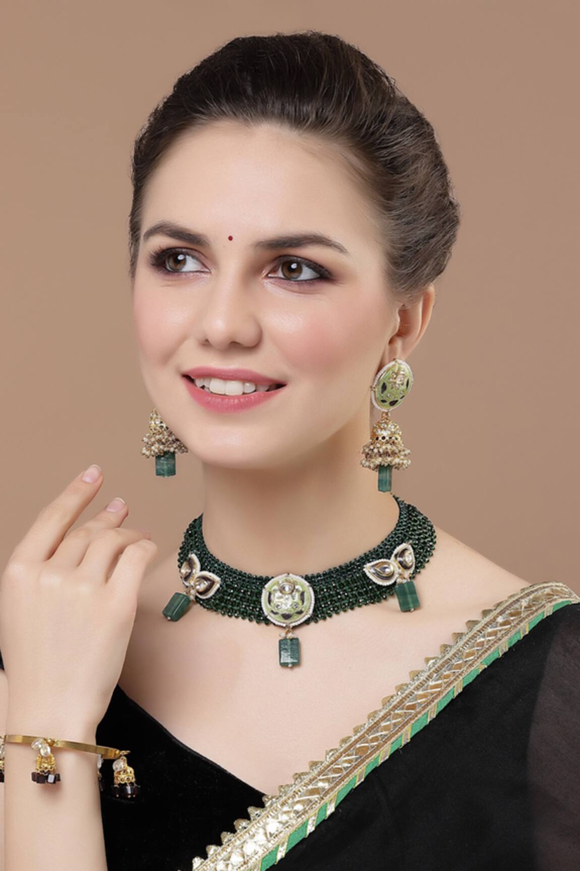 Dugran By Dugristyle Pearl Embellished Choker Necklace Set 