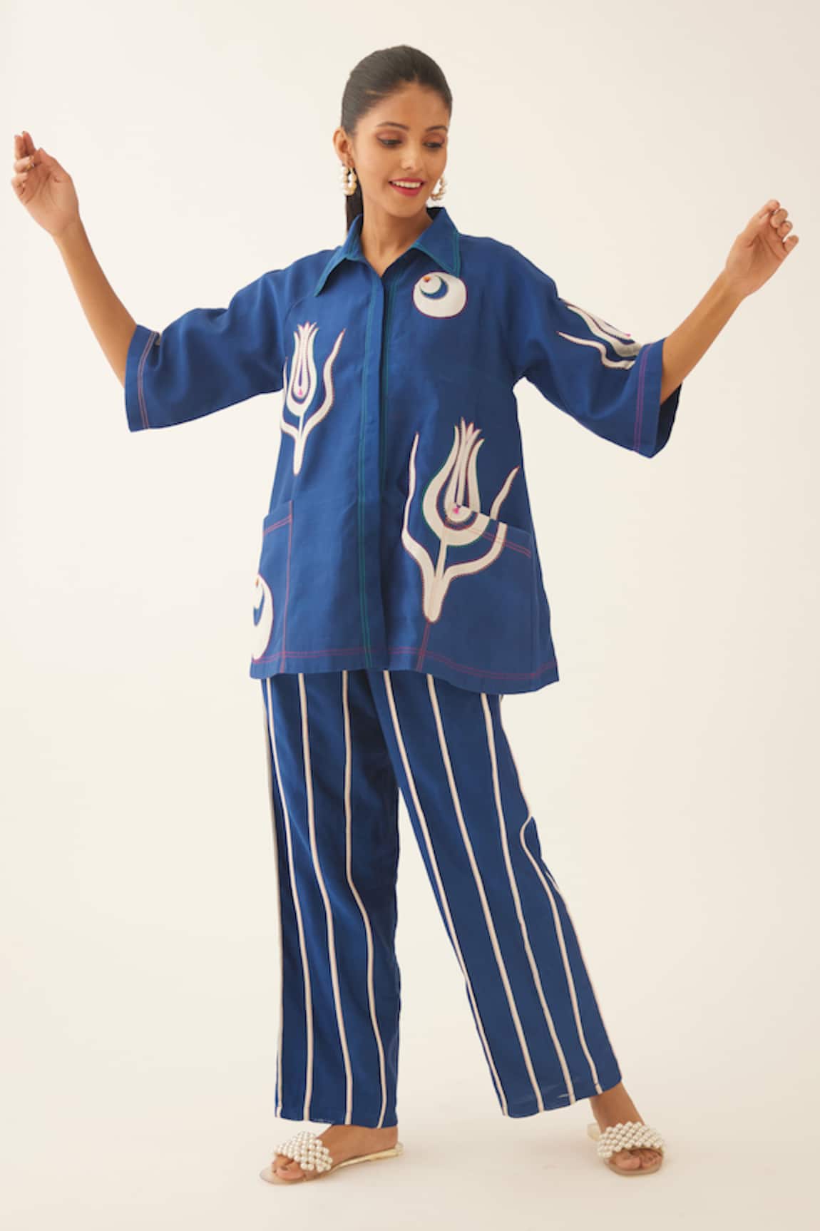Kora Applique Work Shirt & Pant Set