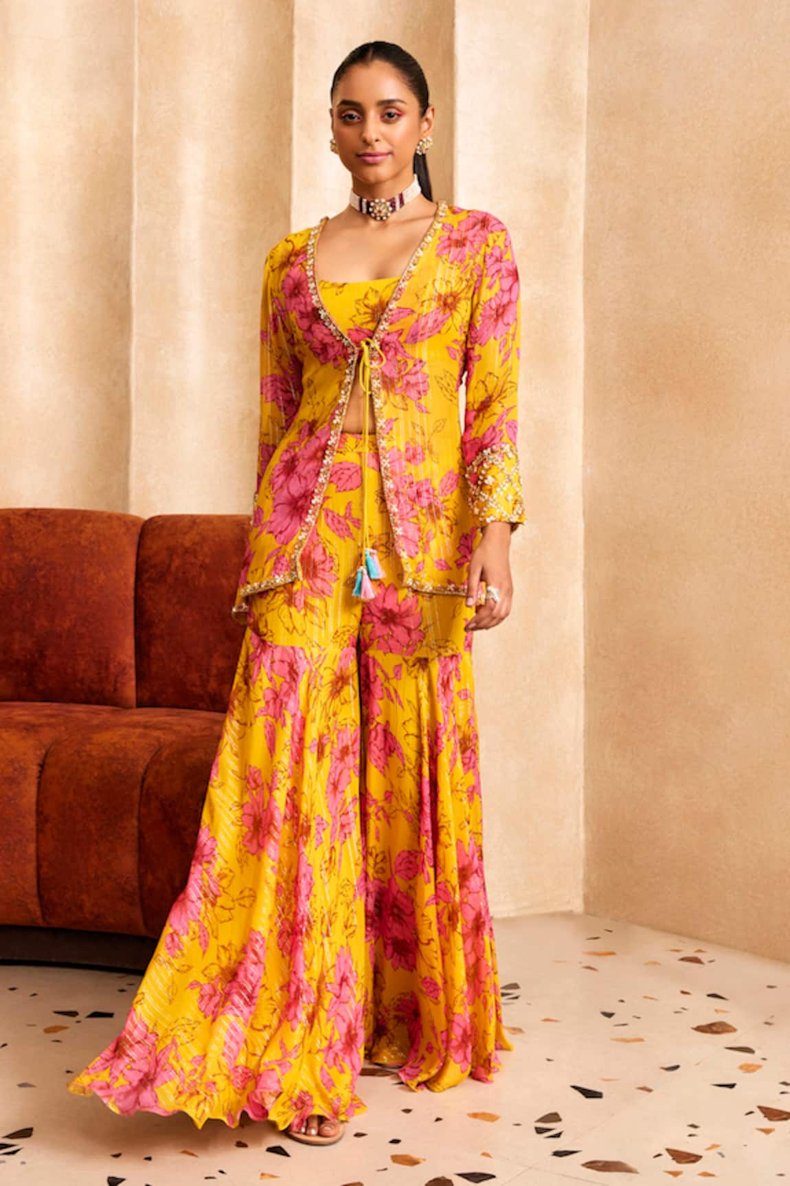 Sanya Gulati Floral Print jacket & Sharara Set