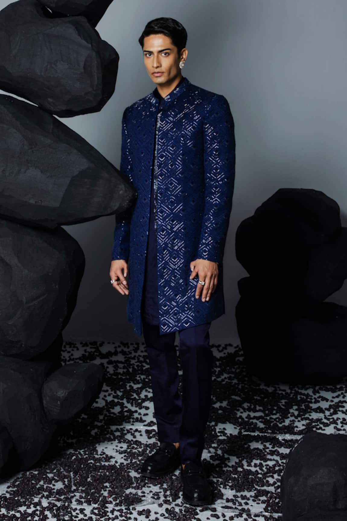 Contrast By Parth Silk Crystal Embellished Open Sherwani Set