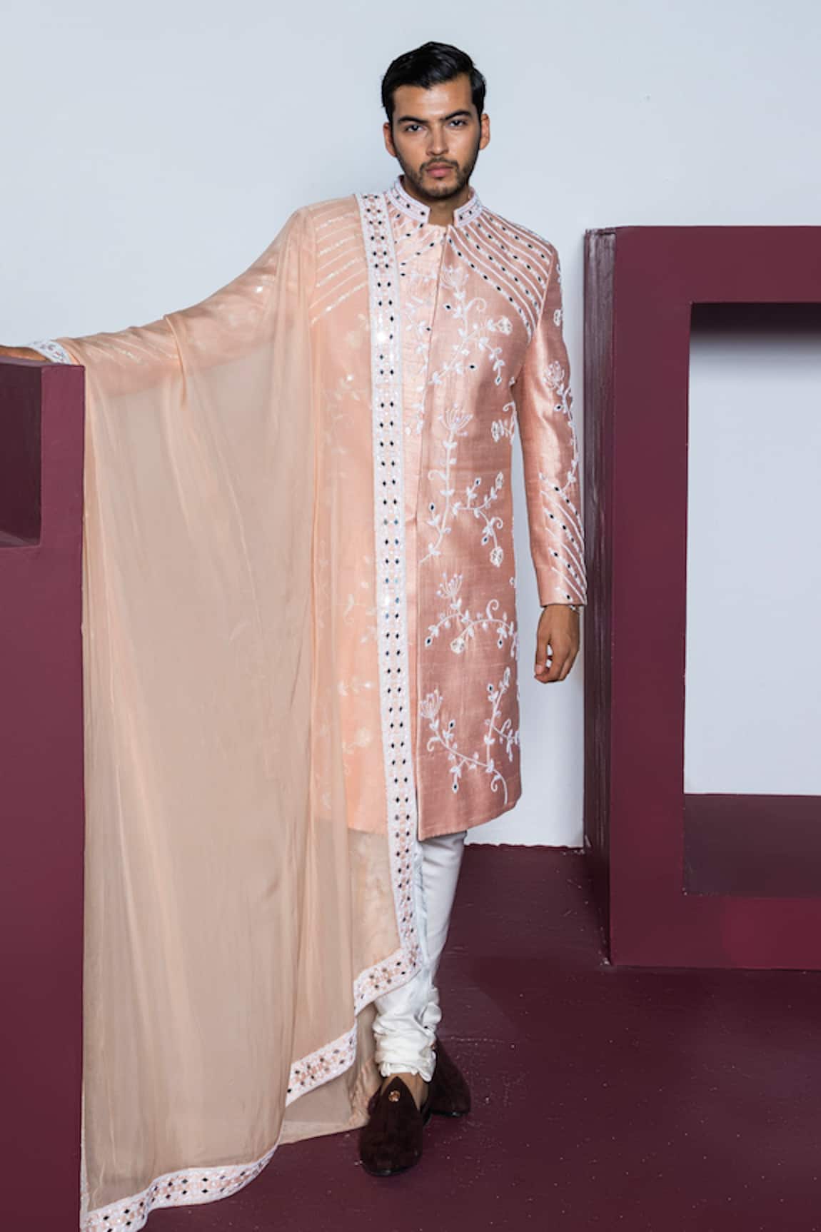 Contrast By Parth Rose Garden Mirror & Pearl Embroidered Sherwani Set