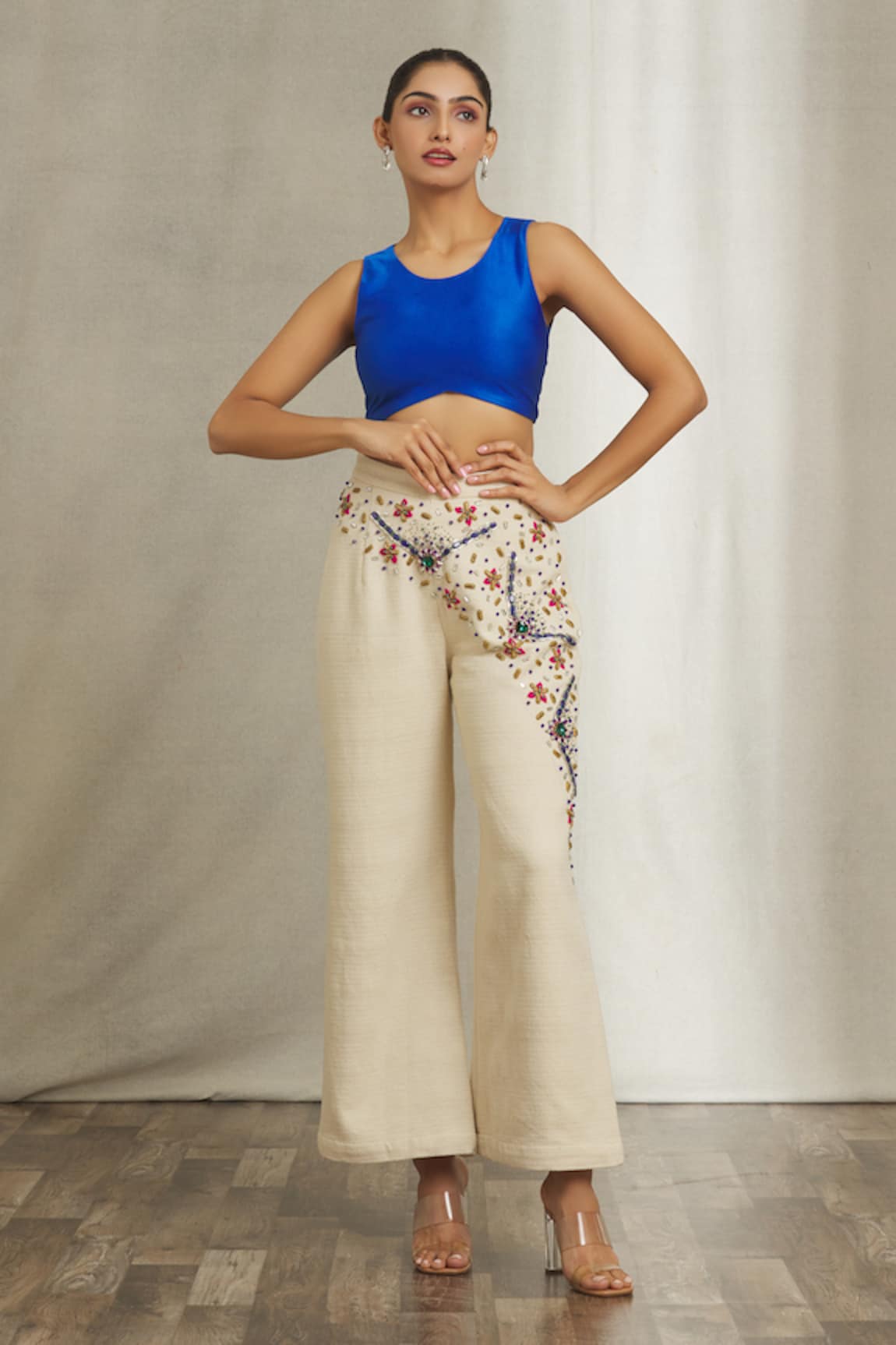 Naintara Bajaj Sleeveless Crop Top & Embroidered Pant Set