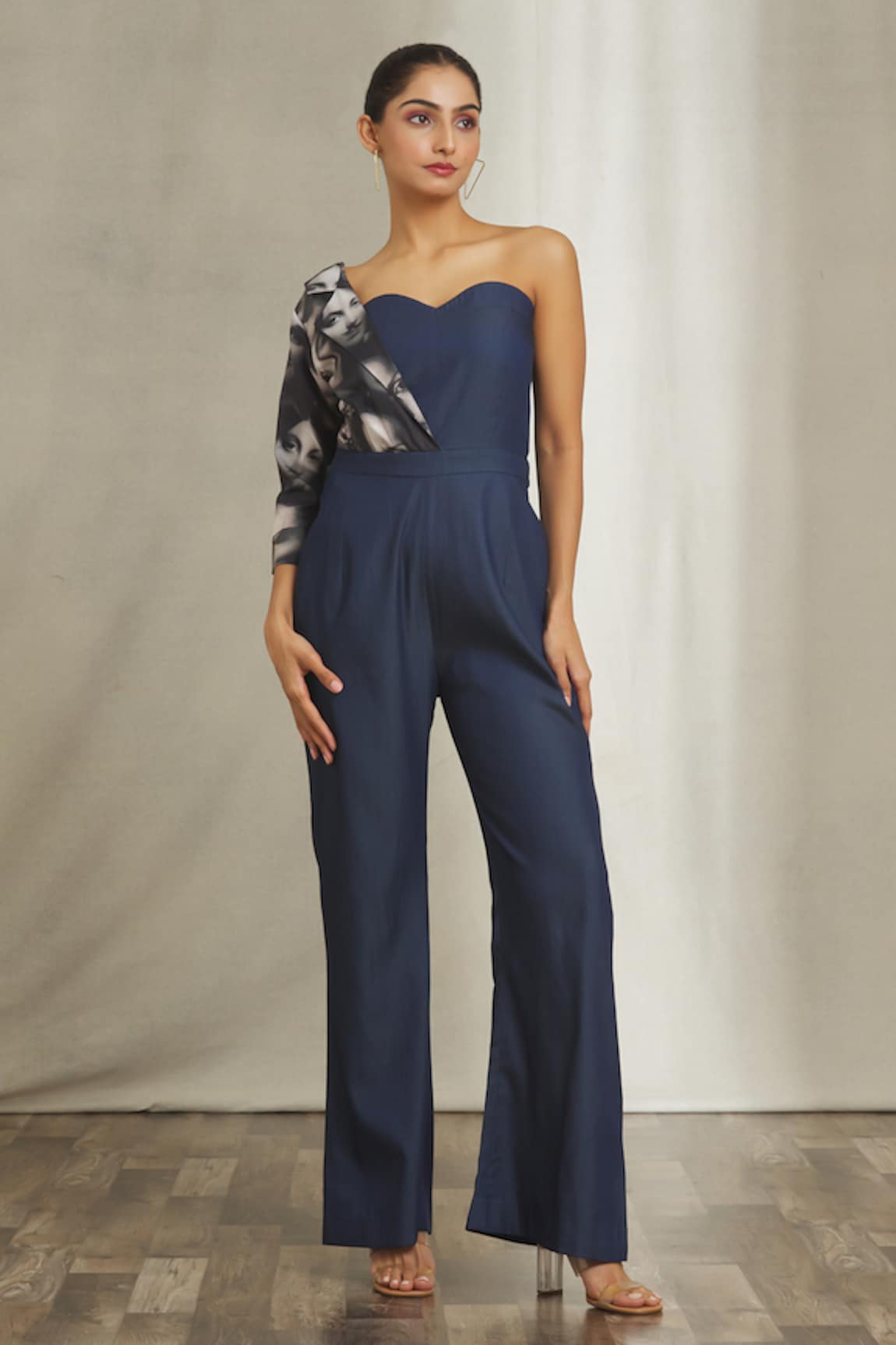 Naintara Bajaj Printed One-Shoulder Jumpsuit