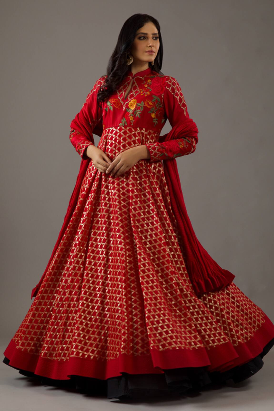 Rohit Bal Carnation Bloom Banasai Jaal Embroidered Anarkali Set 