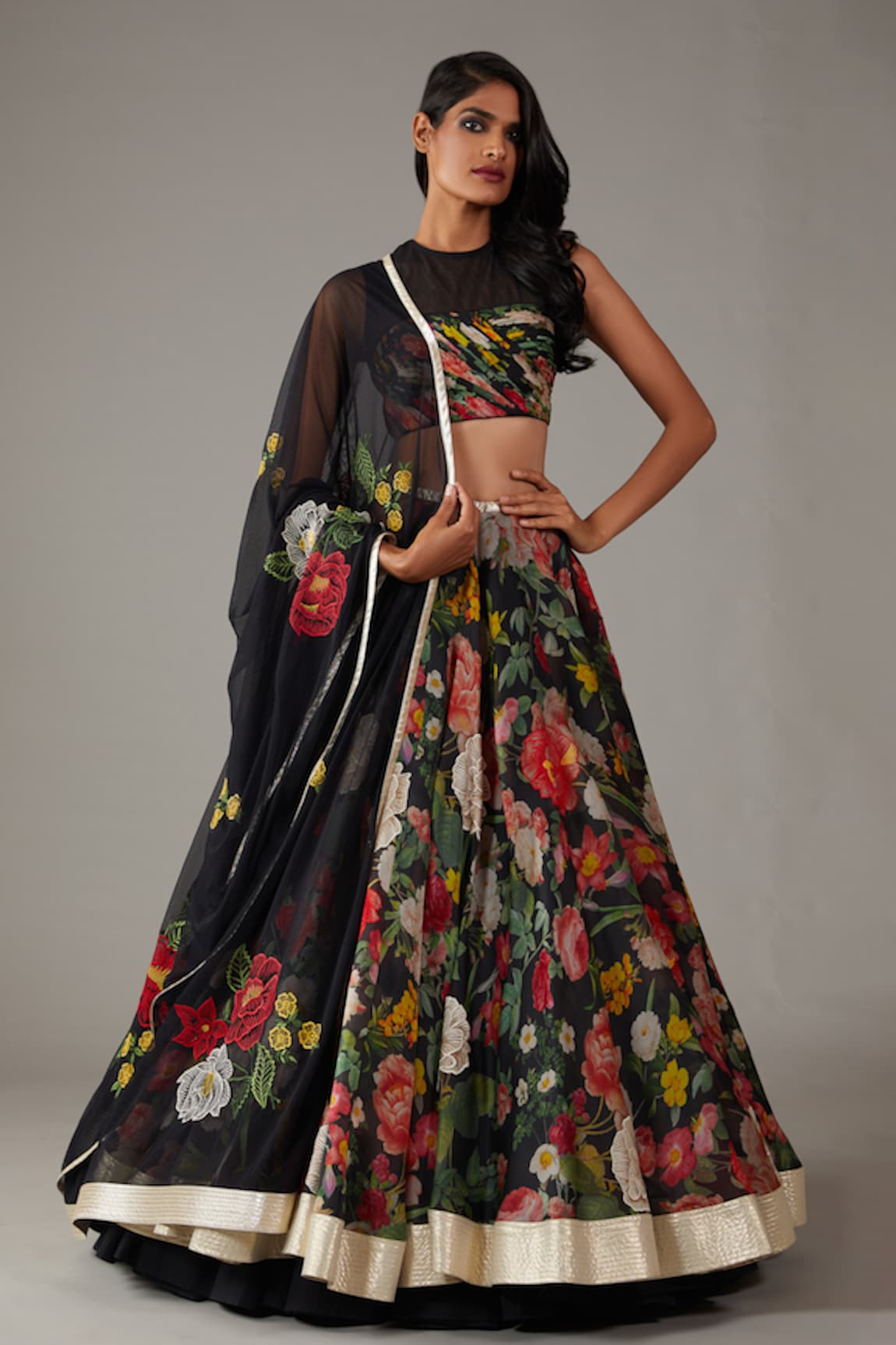 Rohit Bal Rose Shrub Print Lehenga Blouse Set