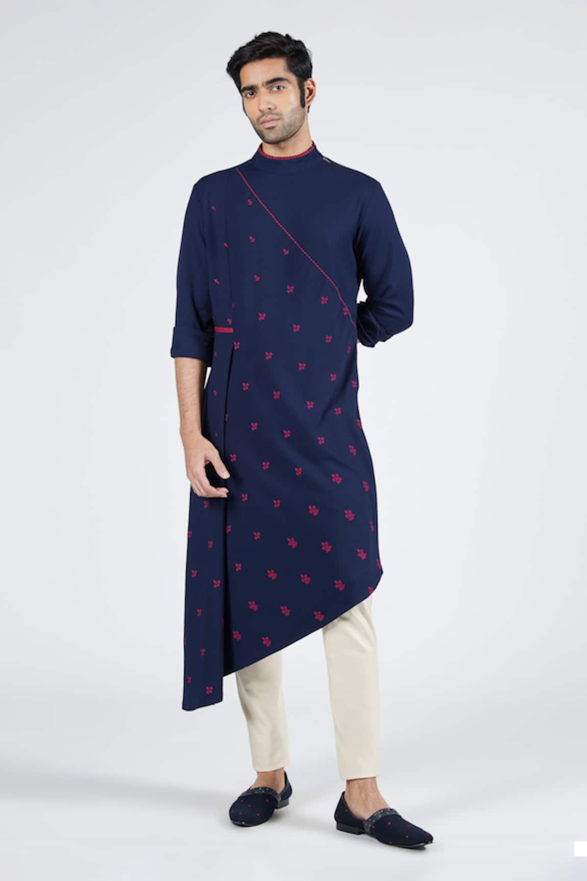 S&N by Shantnu Nikhil Asymmetric Embroidered Kurta