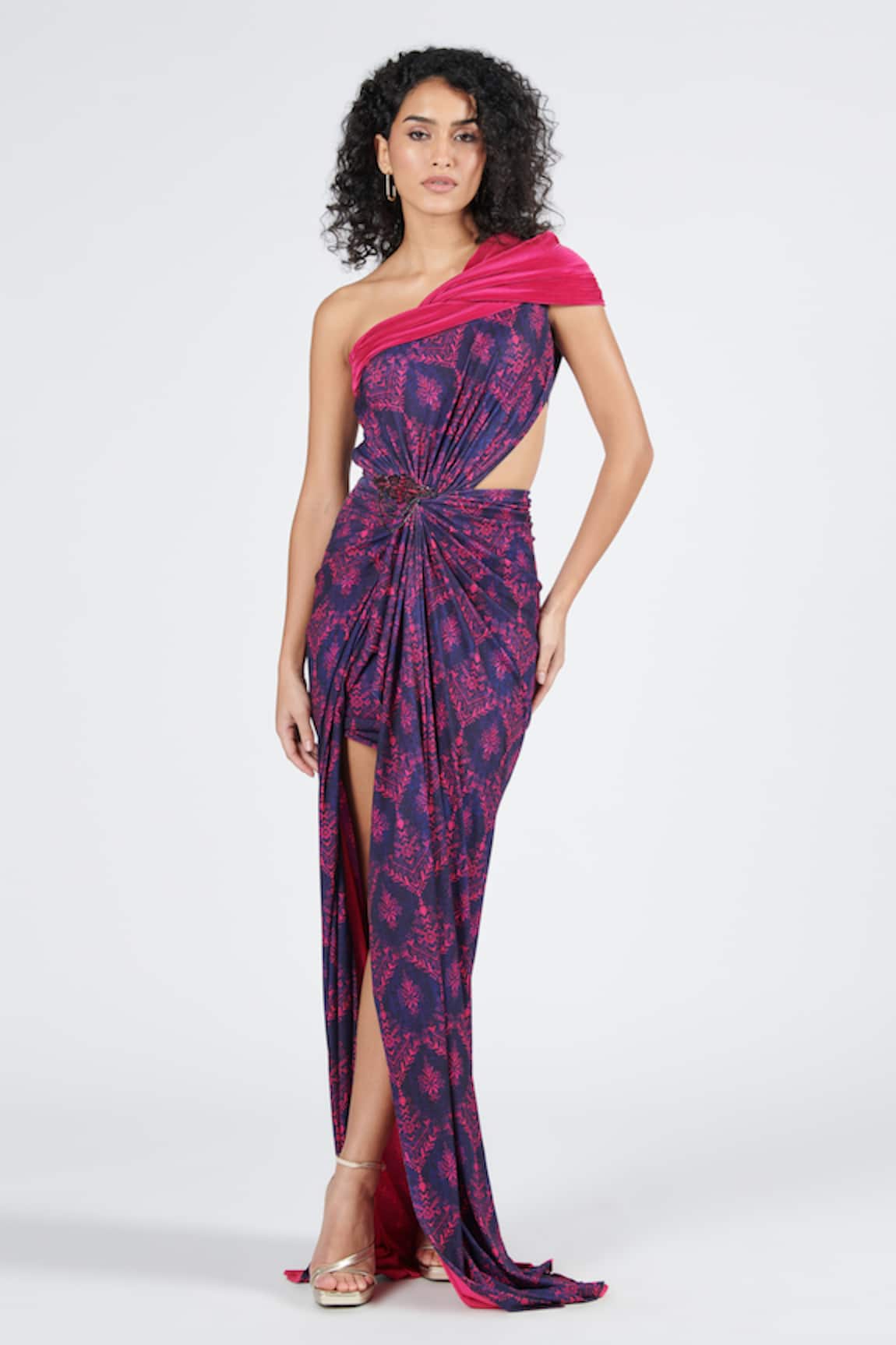 S&N by Shantnu Nikhil Tribal Print Draped Saree Gown