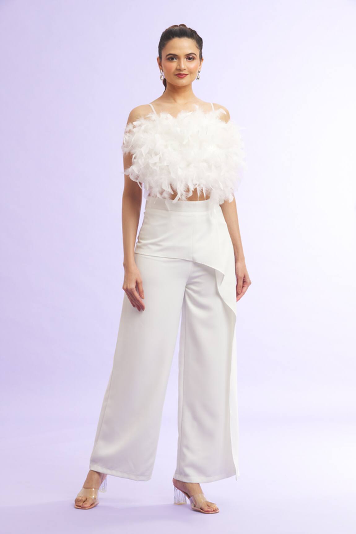 Naintara Bajaj Fur Lined Crop Top With Pant