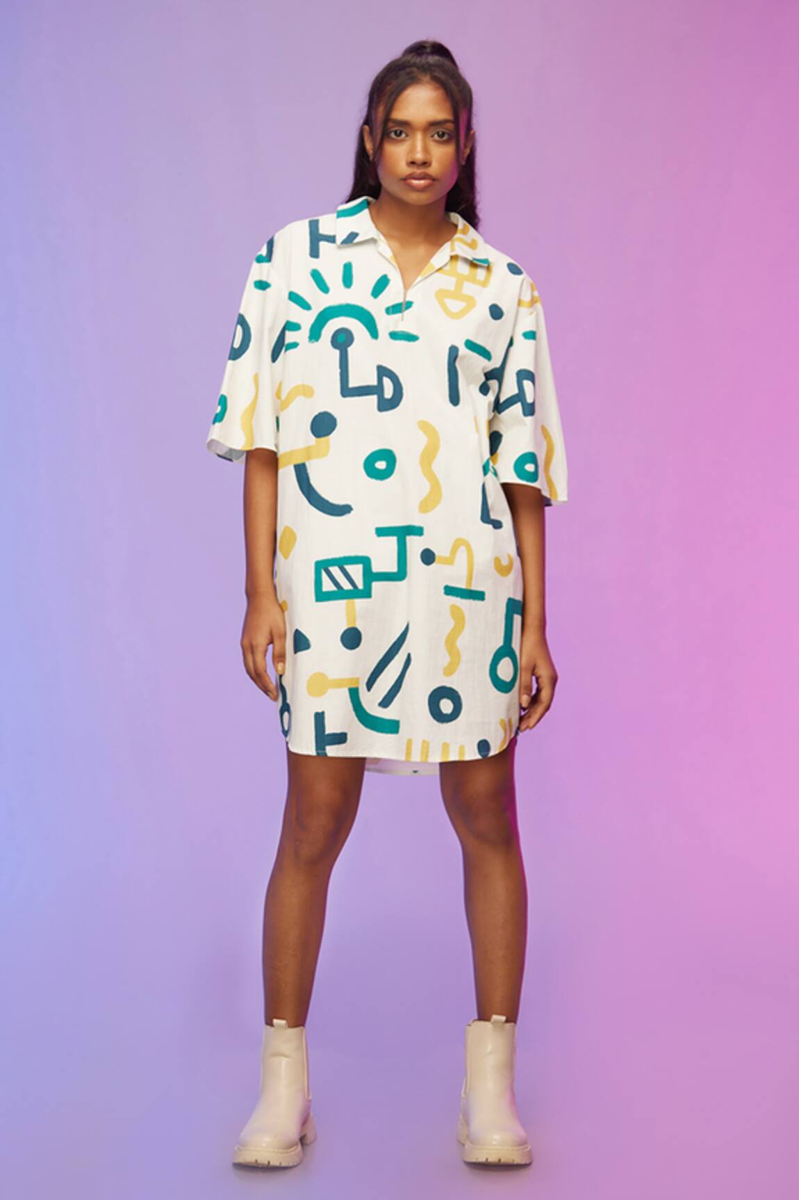 So Us By Sougatpaul Laid Back Cotton Printed Boxy Dress