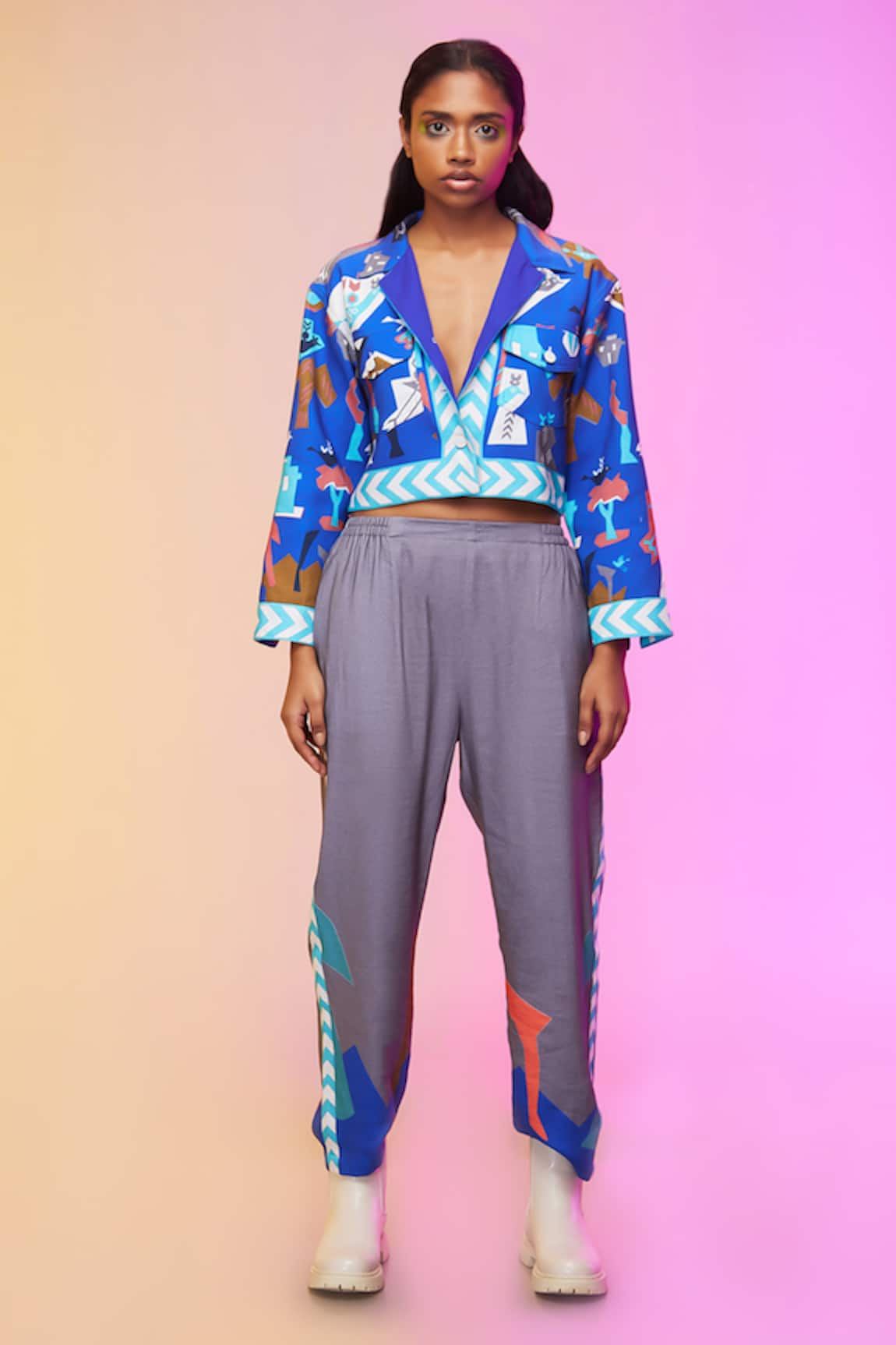 SO US by Sougatpaul Tribal Print Jacket & Pant Set