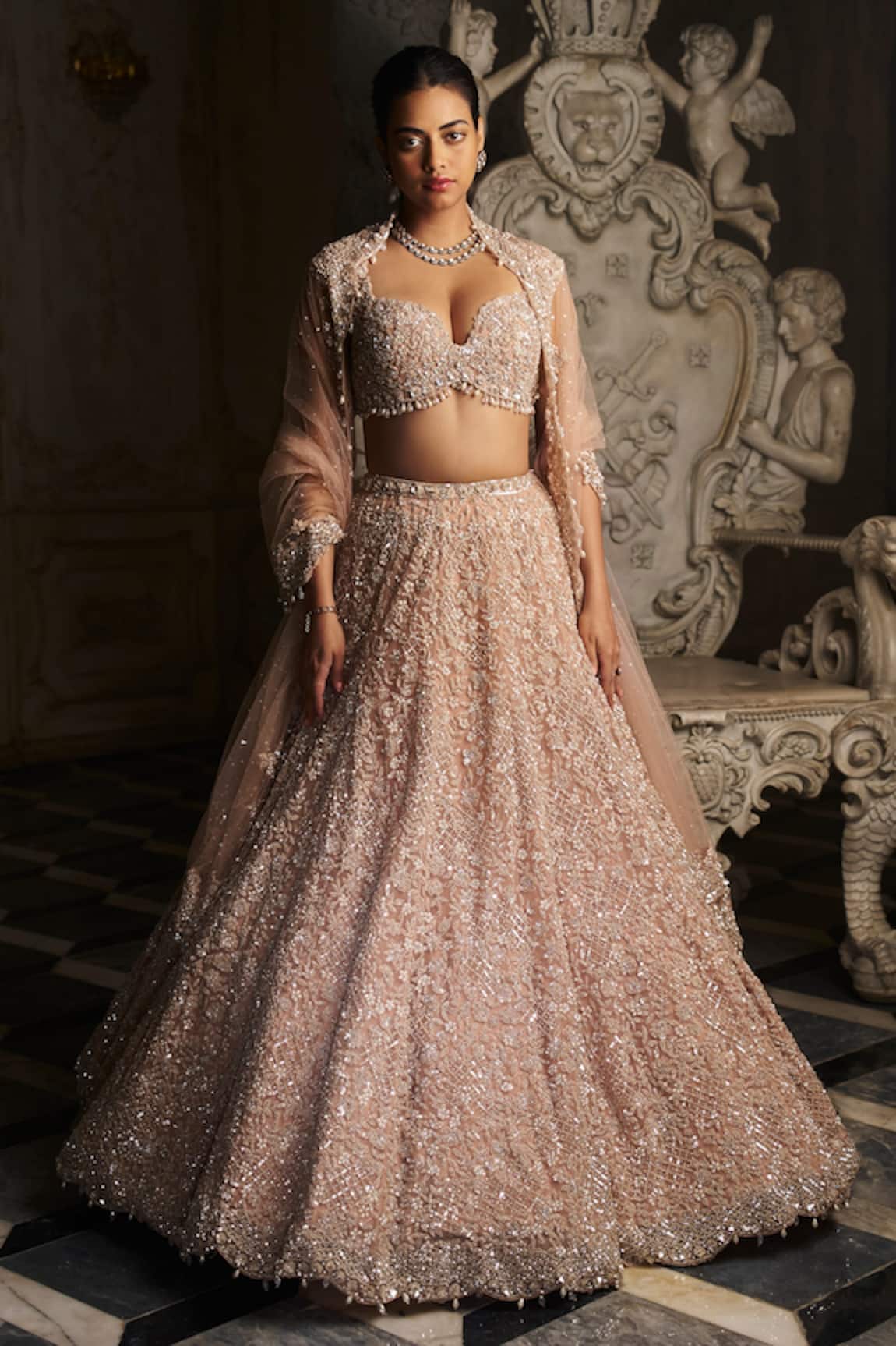 Seema Gujral Pearl & Crystal Embroidered Bridal Lehenga Set