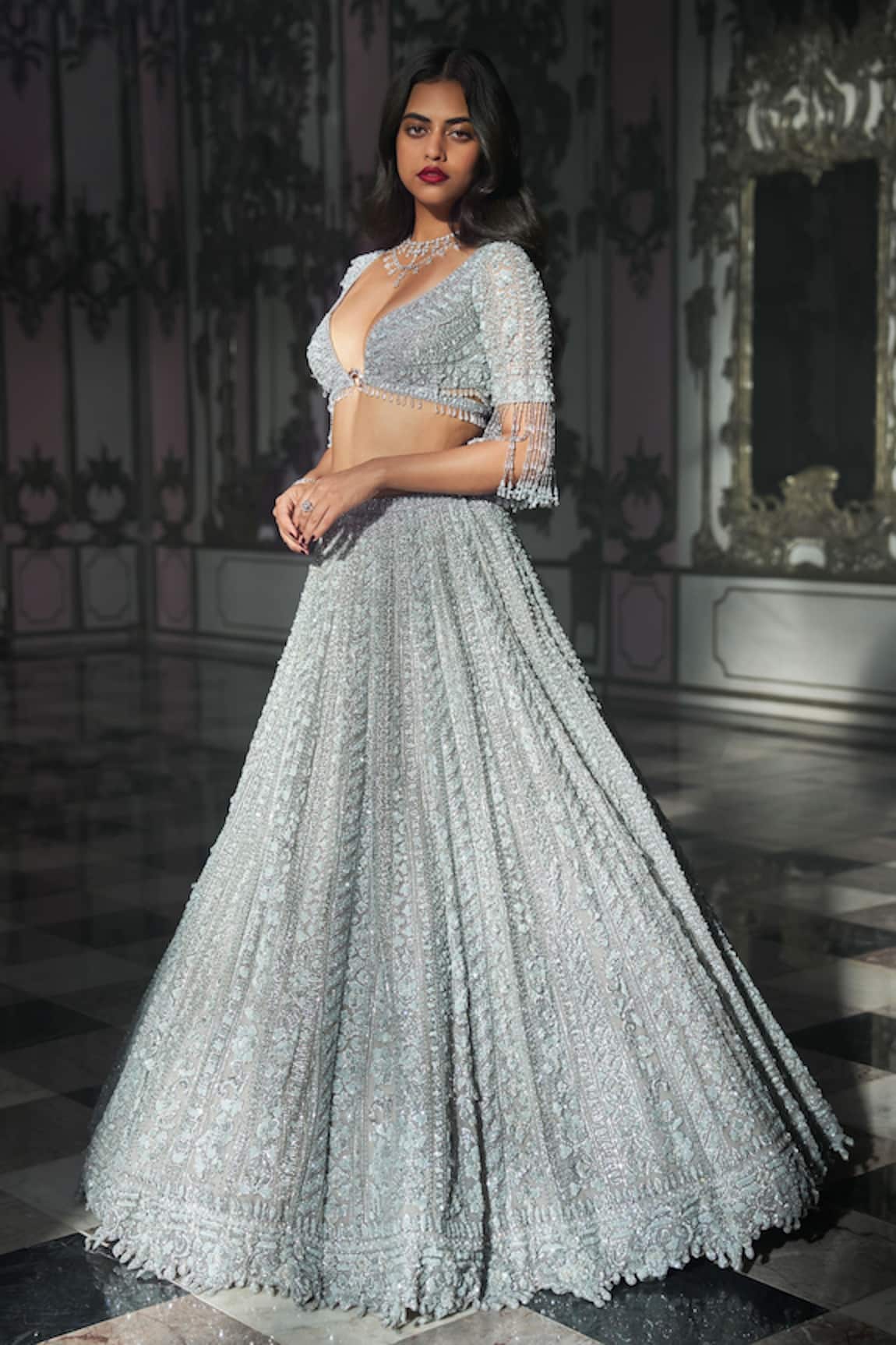 Seema Gujral Tonal Sequin & Stone Embellished Bridal Lehenga Set