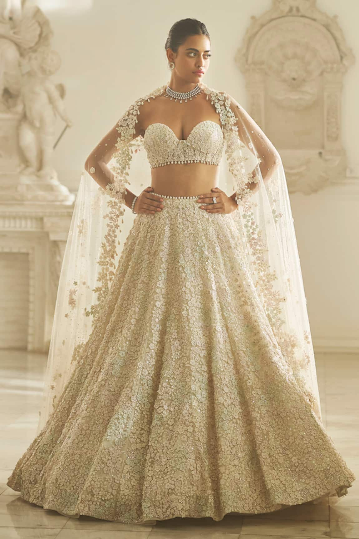 Seema Gujral 3D Embroidered Bridal Blouse Lehenga Set