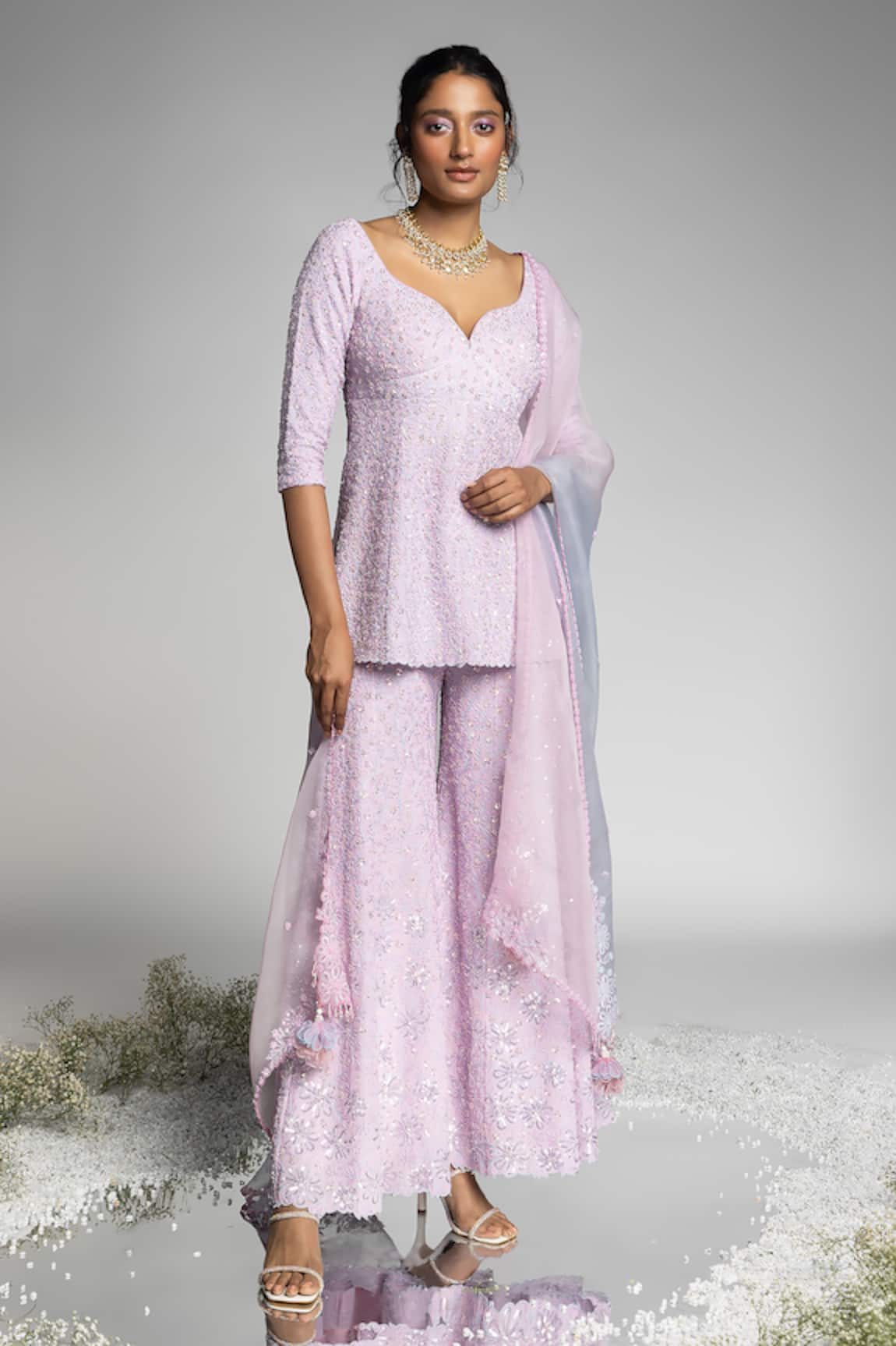 MADZIN Aari Embellished Kurta Sharara Set