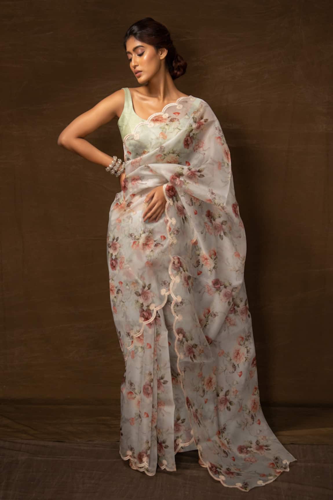 Pinki Sinha Floral Print Saree With Running Blouse