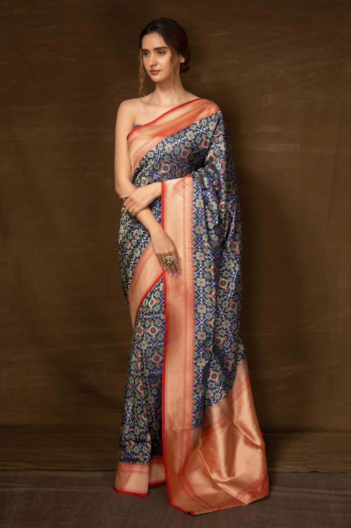 Pinki Sinha Silk Patola Woven Saree With Running Blouse