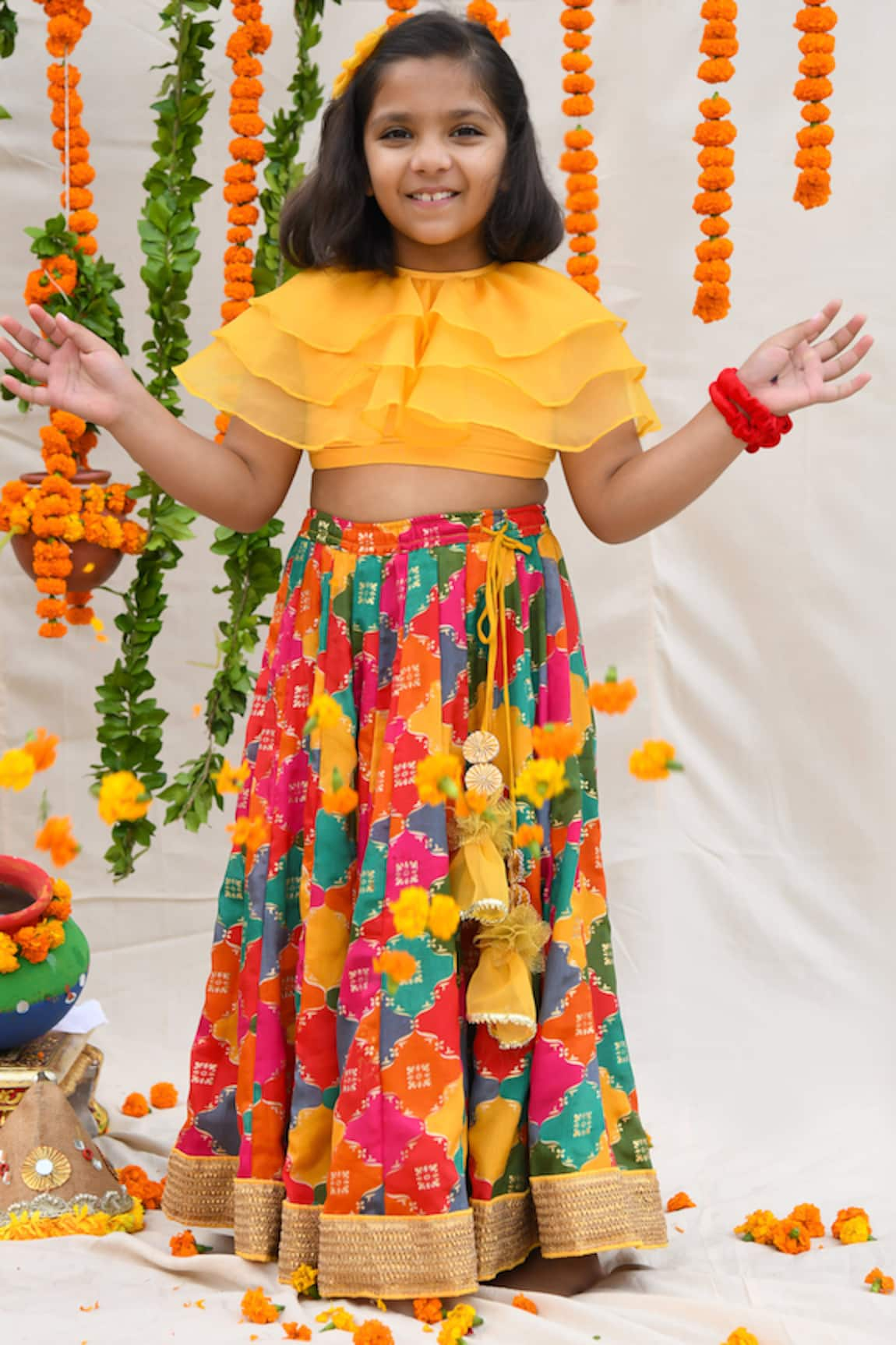 APRICOTKIDS Jaal Pattern Lehenga With Ruffle Blouse