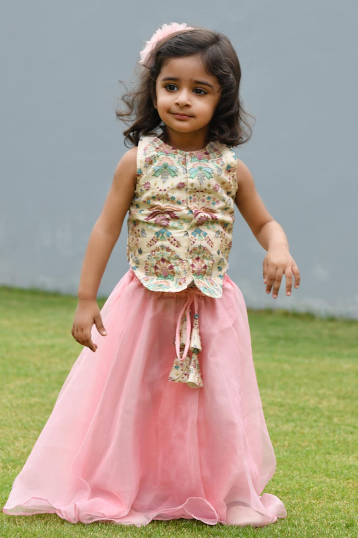 APRICOTKIDS Solid Lehenga With Embroidered Blouse