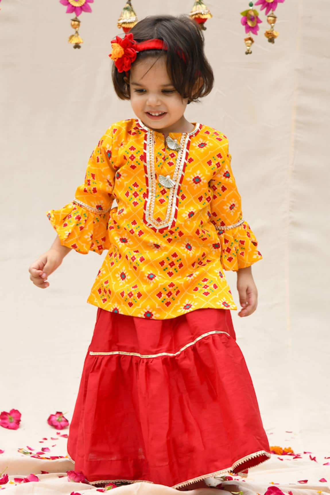 APRICOTKIDS Patola Pattern Kurta Lehenga Set