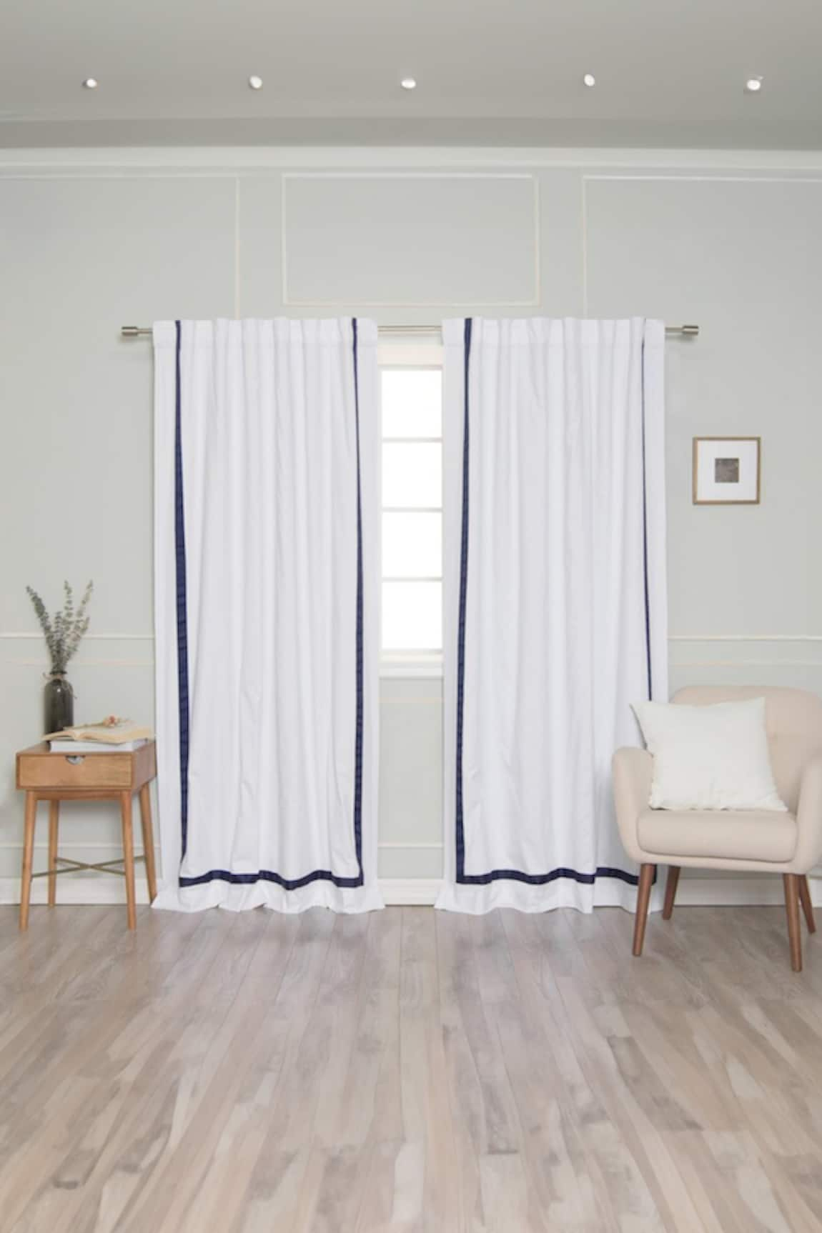 Throwpillow Contrast Kylen Ribbon Border Curtains - Set of 2