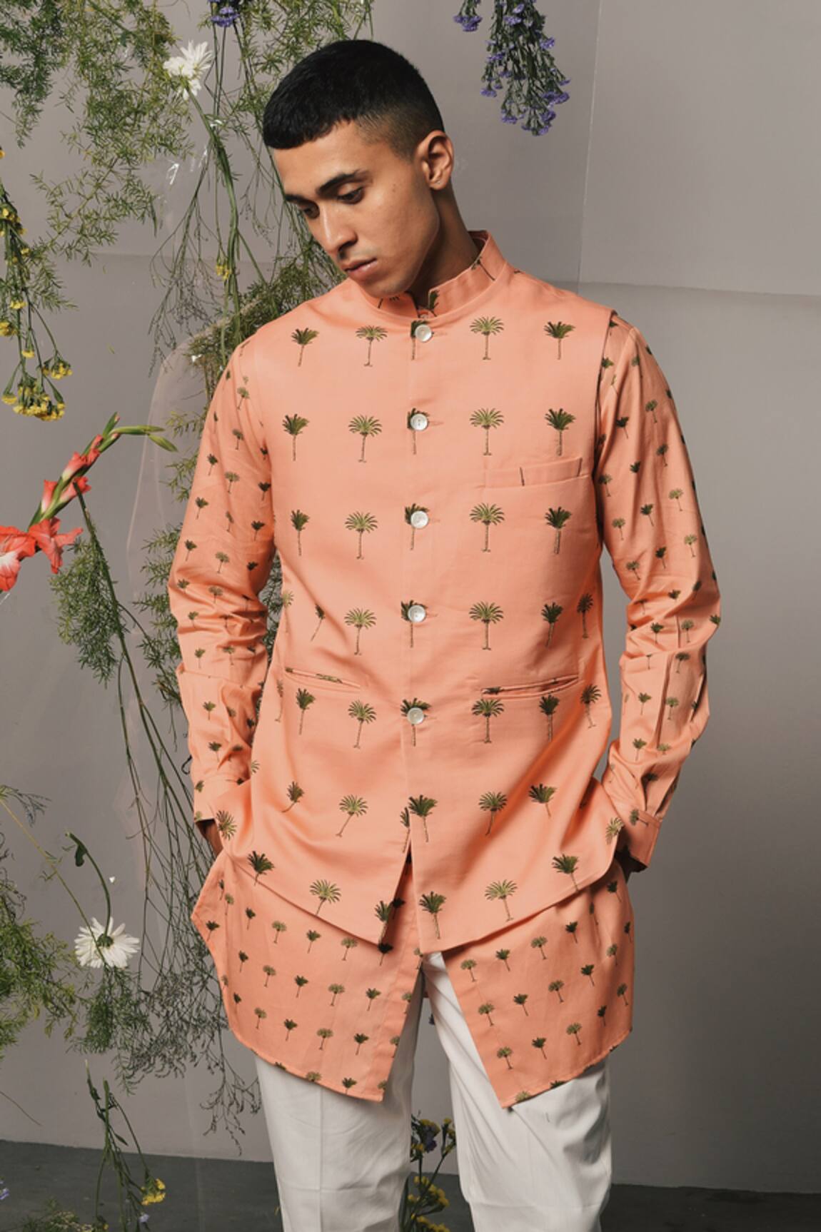 Project Bandi Palm Print Sleeveless Bundi