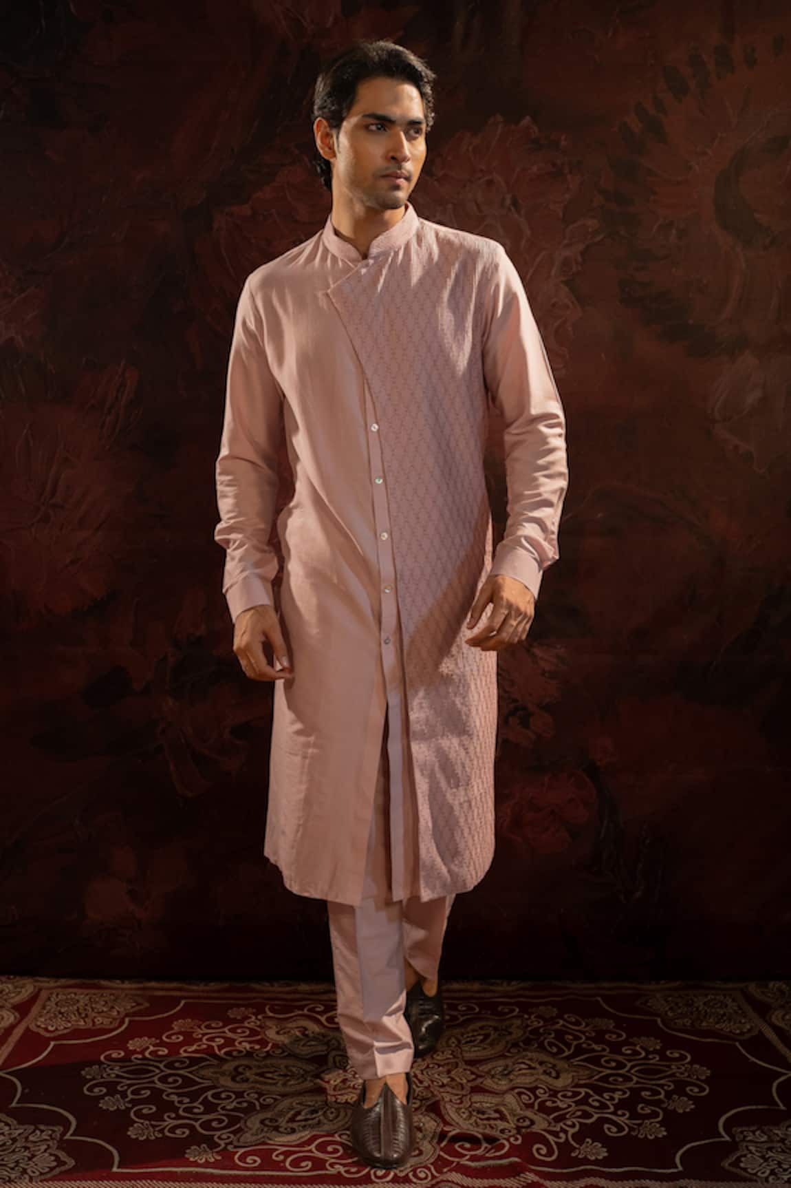 Darshika Menswear Cotton Silk Pintuck Pattern Kurta With Pant