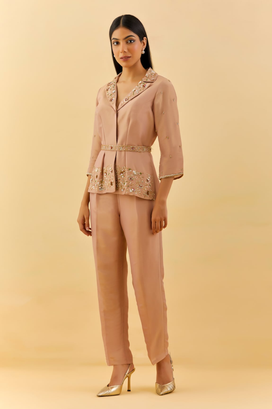 Label Nitisha Flora Garden Embroidered Blazer Suit Pant Set