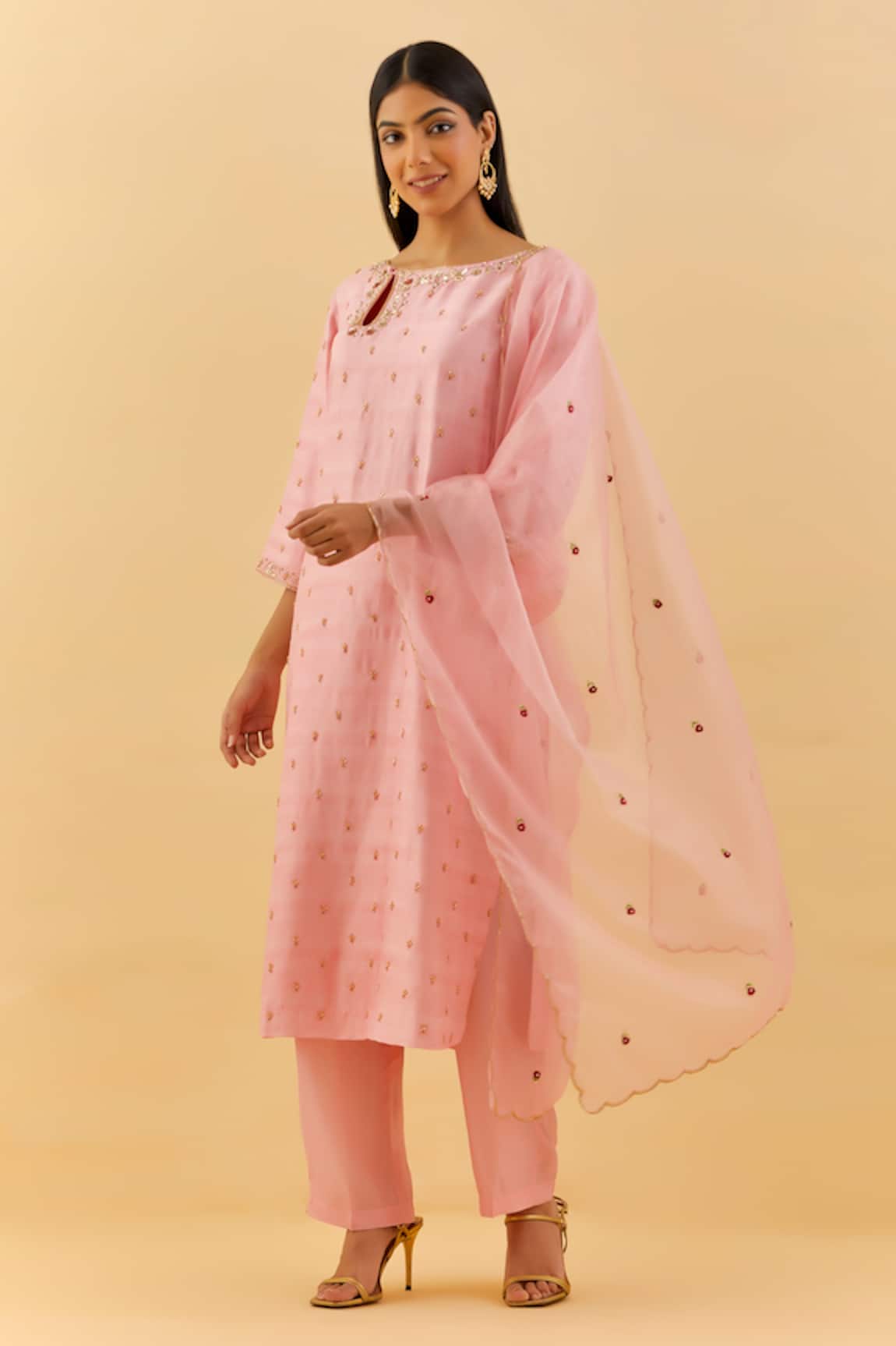 Label Nitisha Sequin Rosa Embroidered Kurta Pant Set