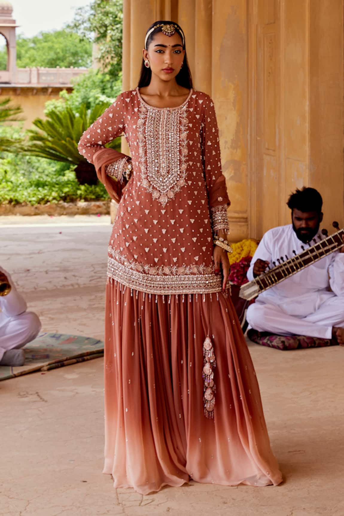 Amitabh Malhotra Floral Embellished Kurta Skirt Set