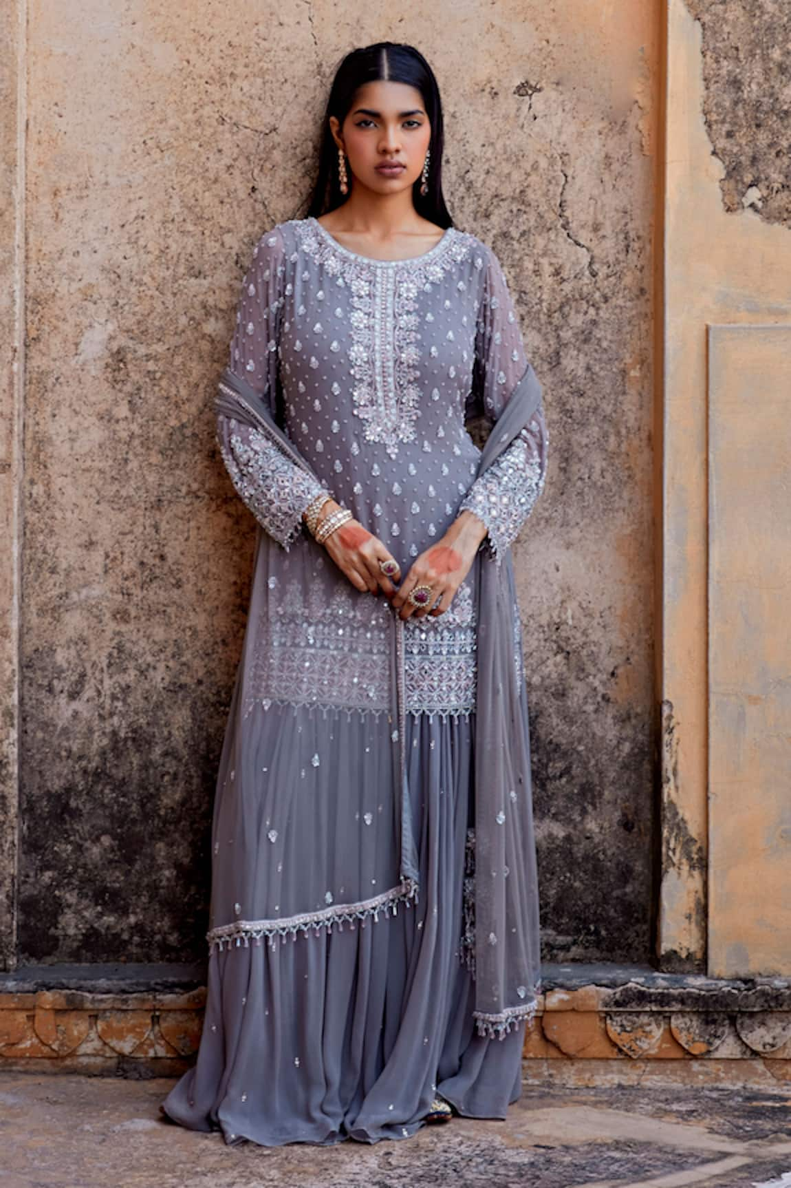 Amitabh Malhotra Sequin Embellished Kurta Skirt Set