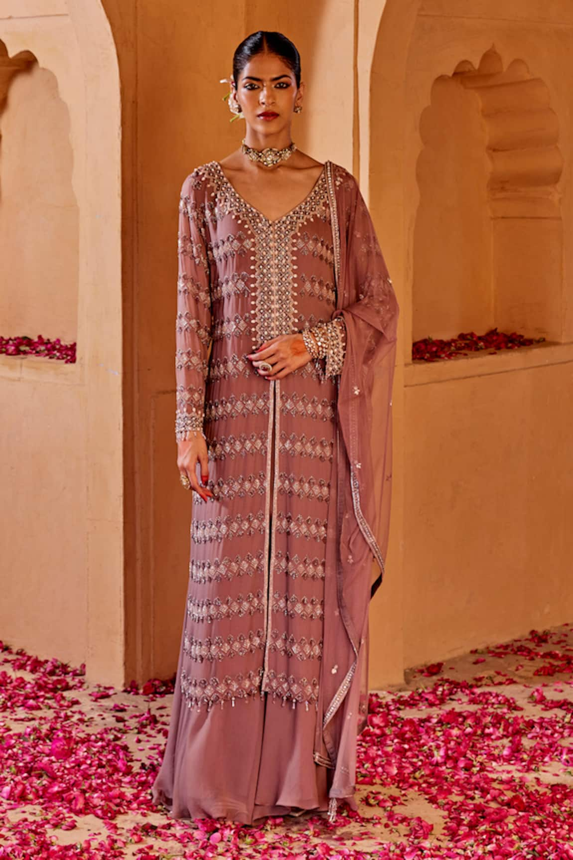 Amitabh Malhotra Cut Dana Embroidered Kurta Sharara Set