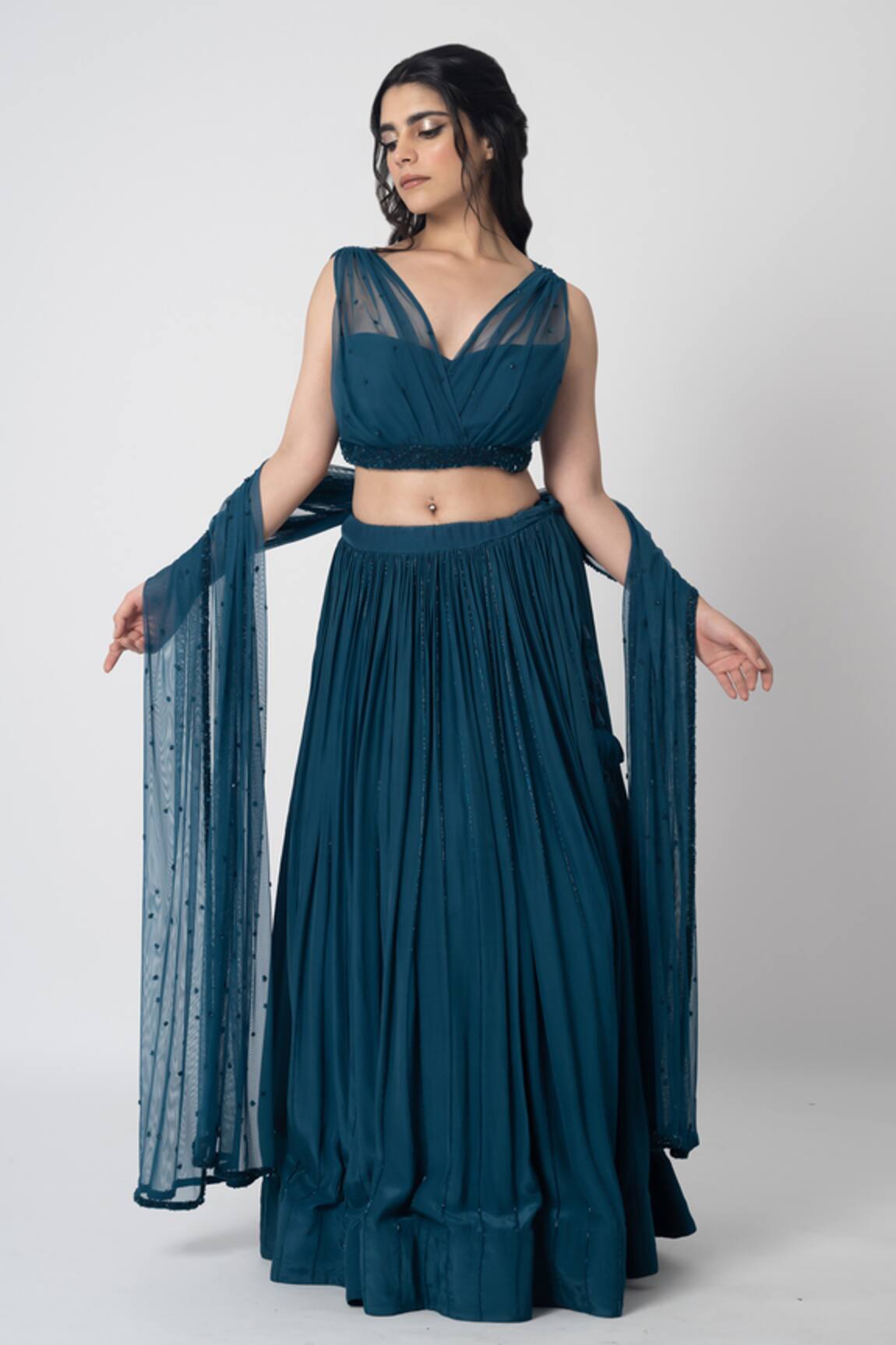 Label Shristi Chetani Ambar Hand Embroidered Blouse Lehenga Set