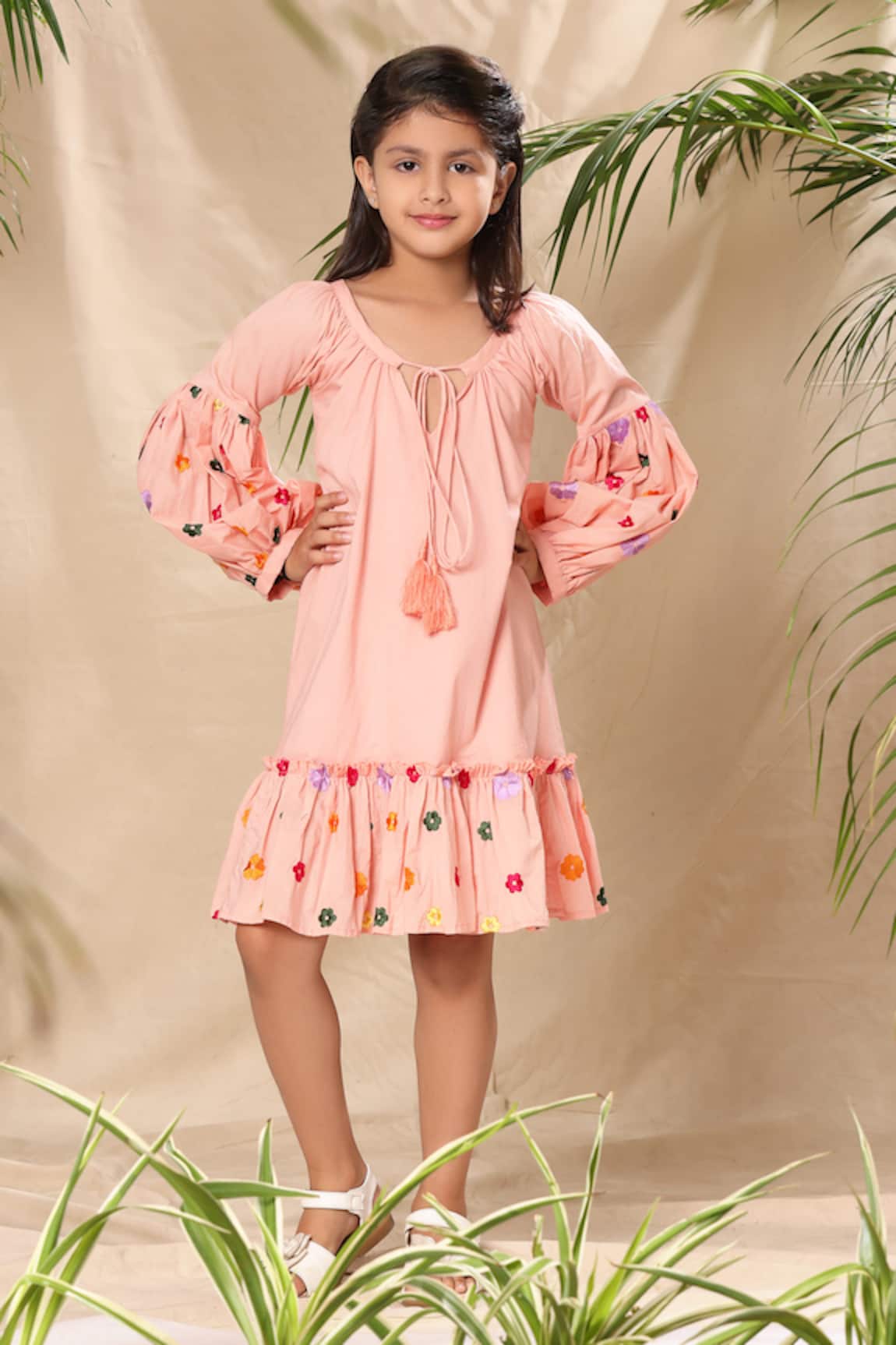 LittleCheer Floral Sleeve Embroidered Dress