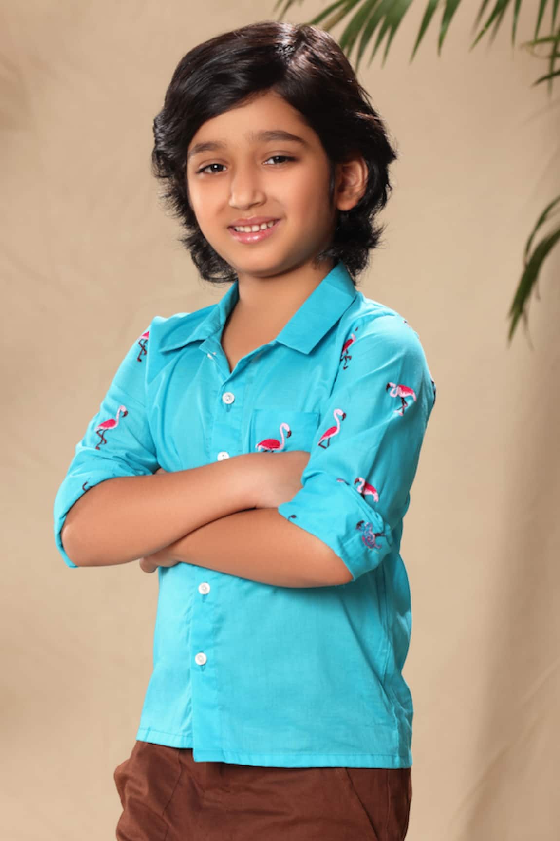 Littlecheer Flamingo Thread Embroidered Shirt