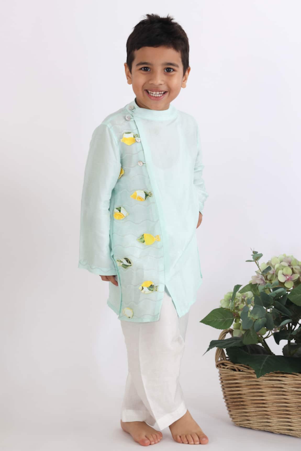 LA Dee DA Fish Motif Embroidered Kurta & Pyjama Set