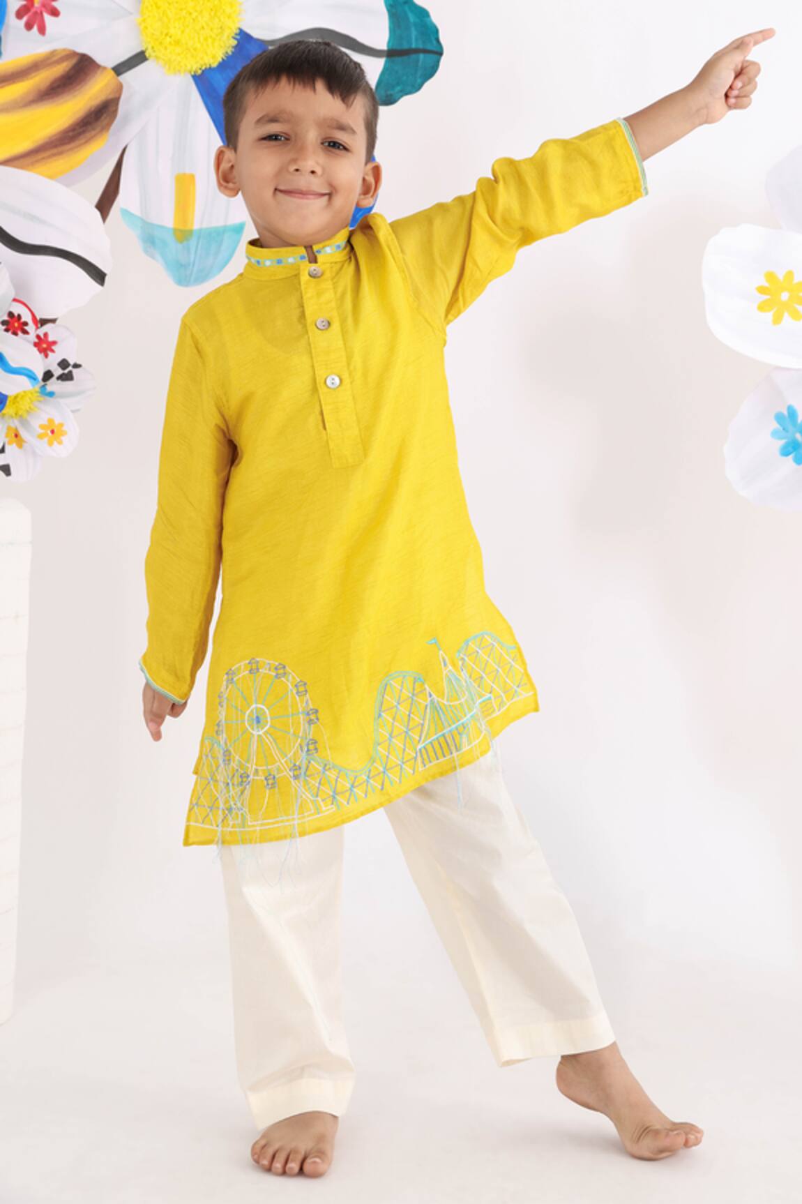 LA Dee DA Carnival Theme Embroidered Kurta & Pyjama Set