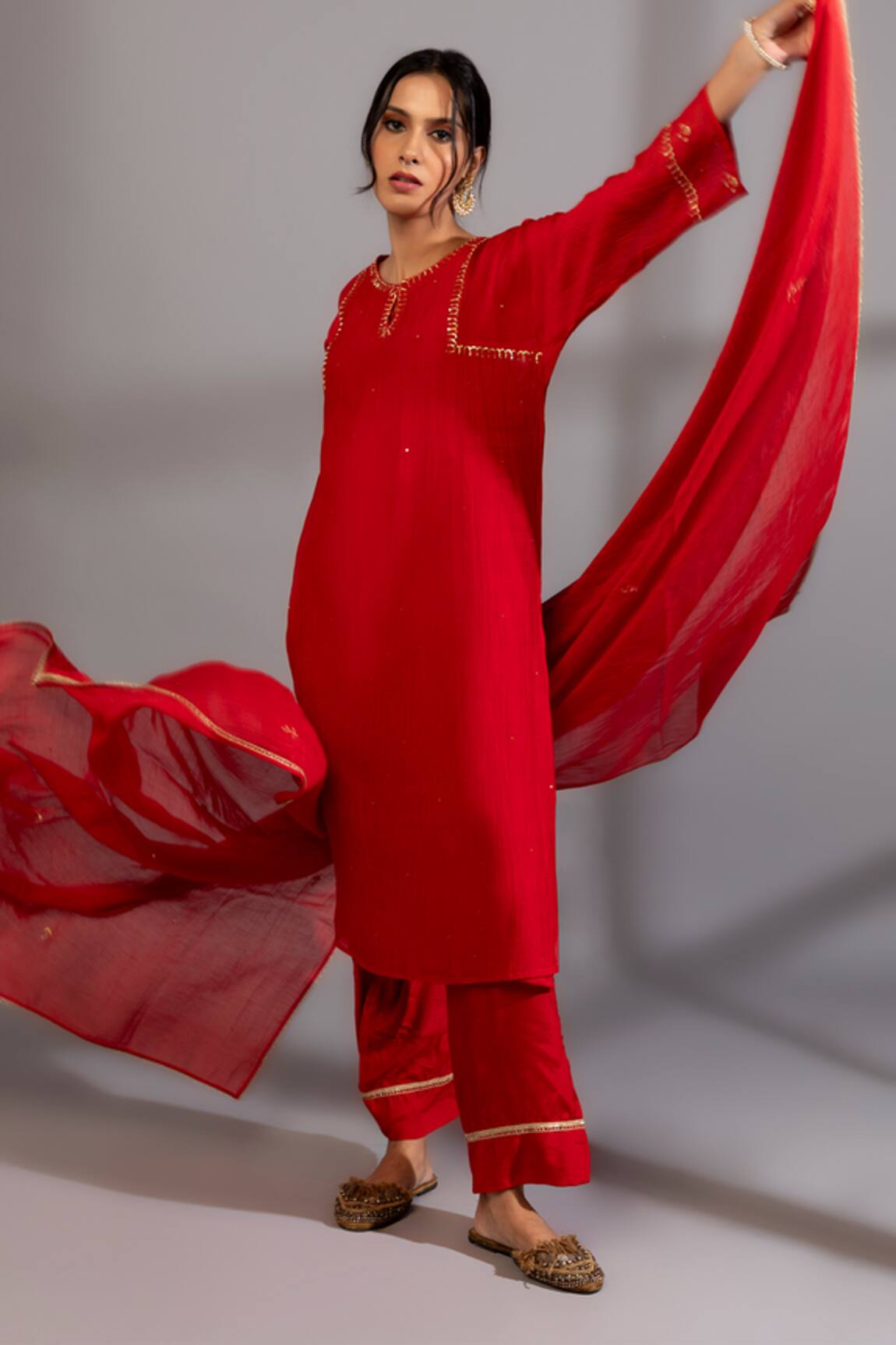 Pants And Pajamas Zardozi Placement Embroidered Kurta Set