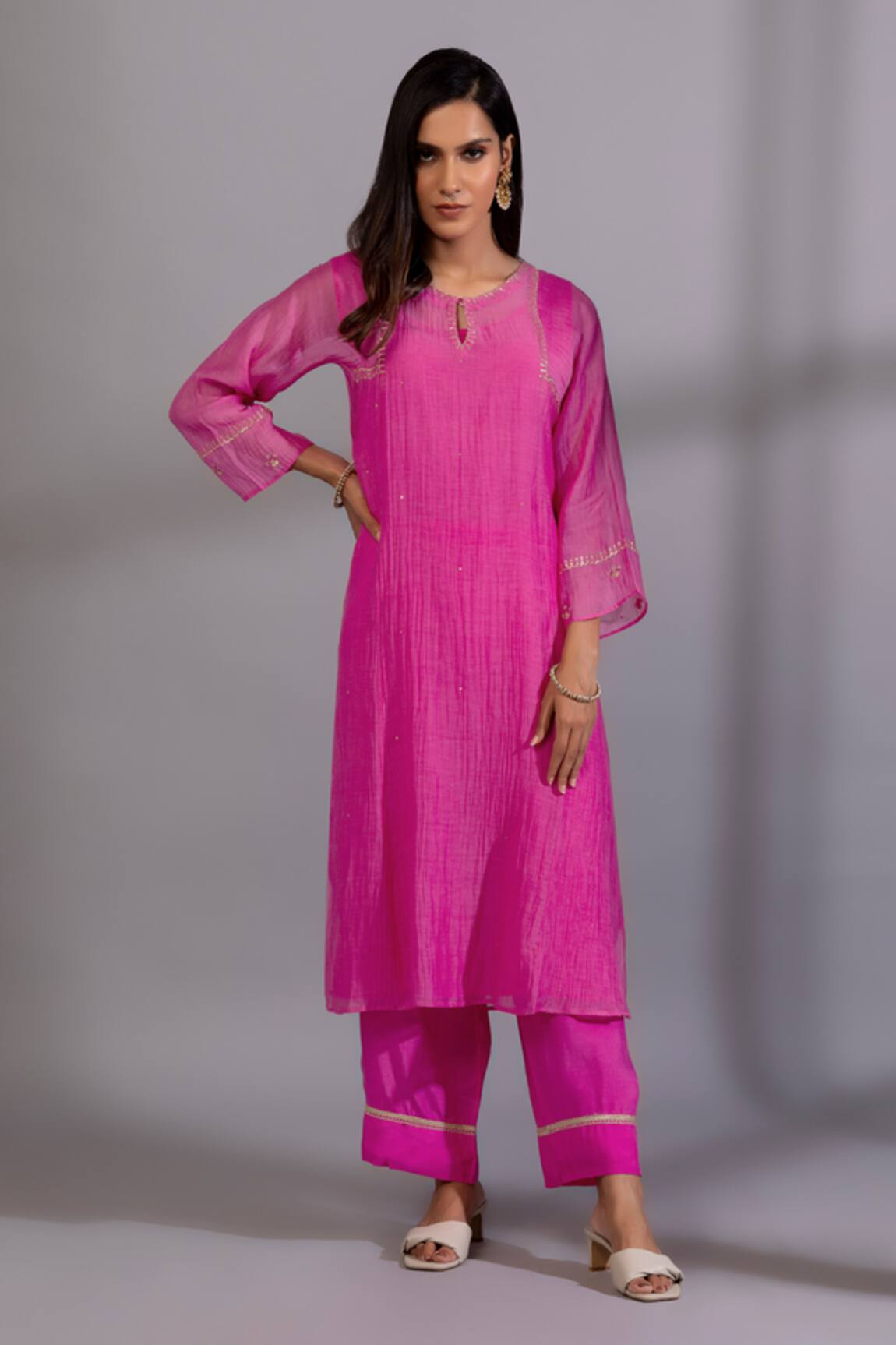 Pants And Pajamas Yoke Hand Embroidered Kurta