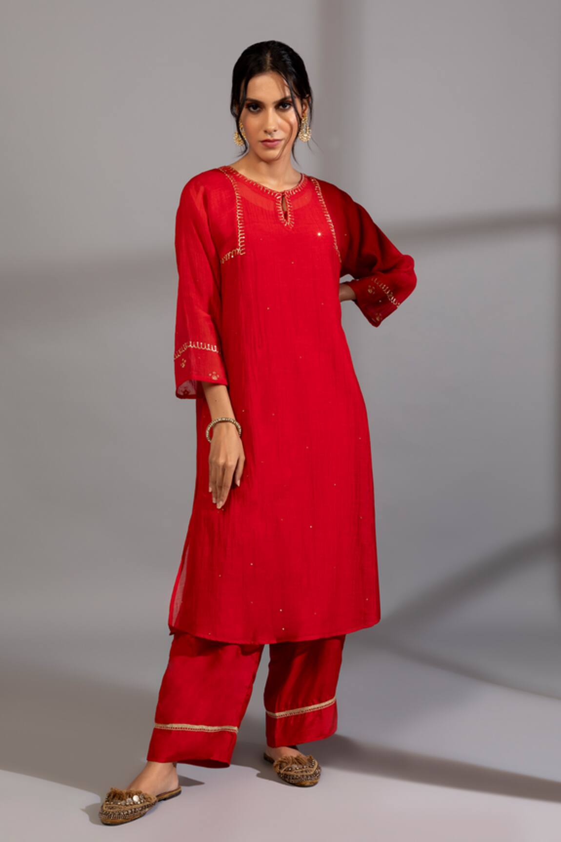 Pants And Pajamas Yoke Zardosi Embroidered Kurta