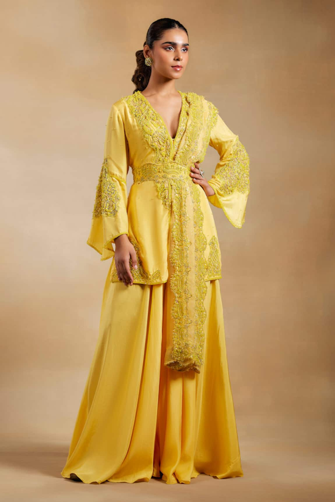 The House of Exotique Hand Embellished Kurta Sharara Set