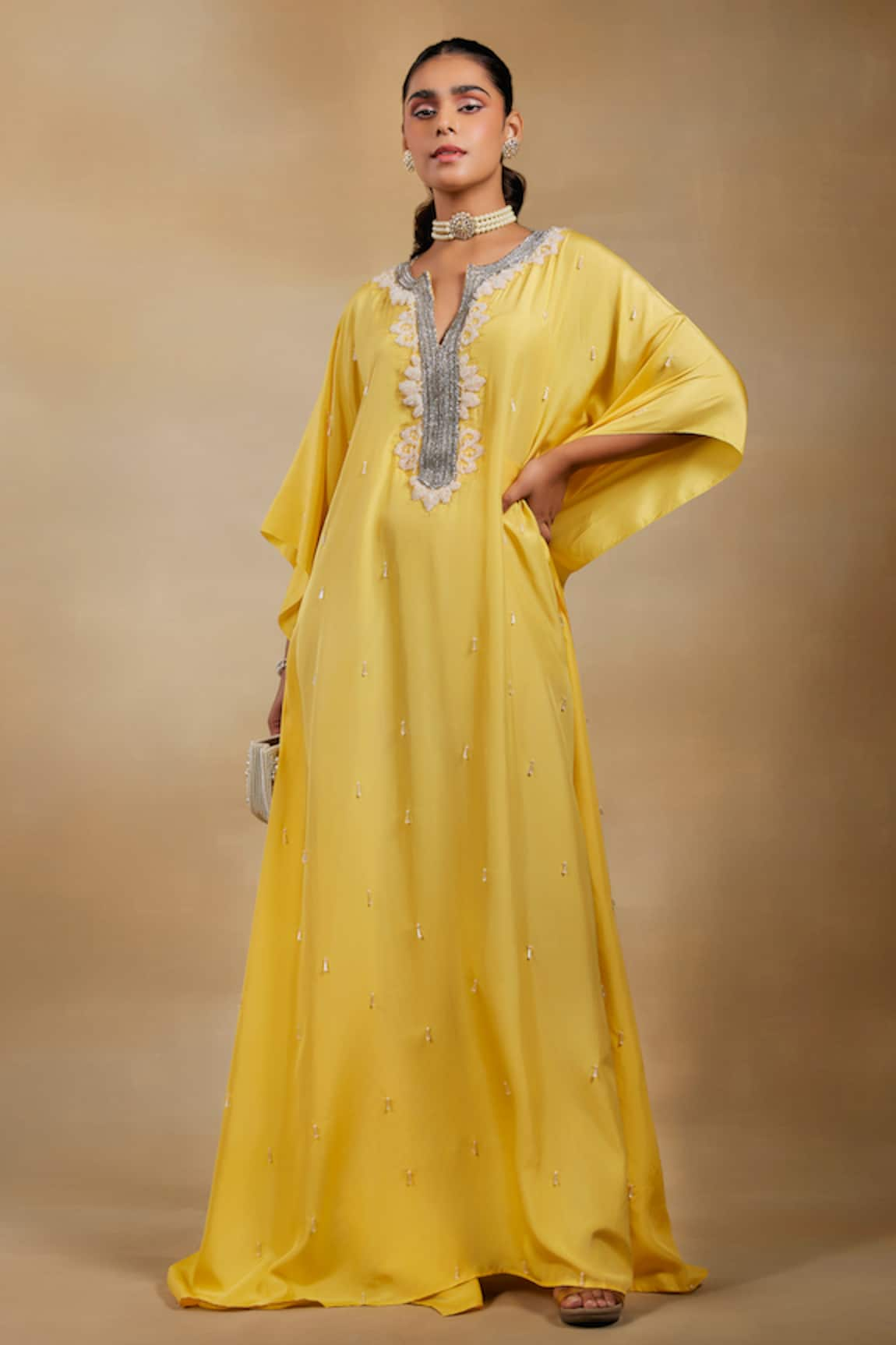 The House of Exotique Embellished Placket Kaftan