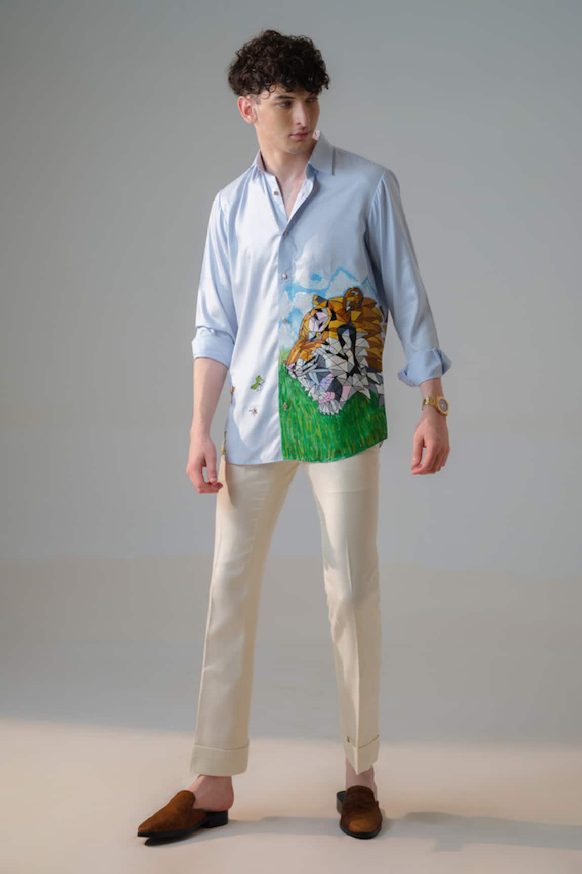 Amrit Dawani Roaring Lion Hand Paint Shirt 