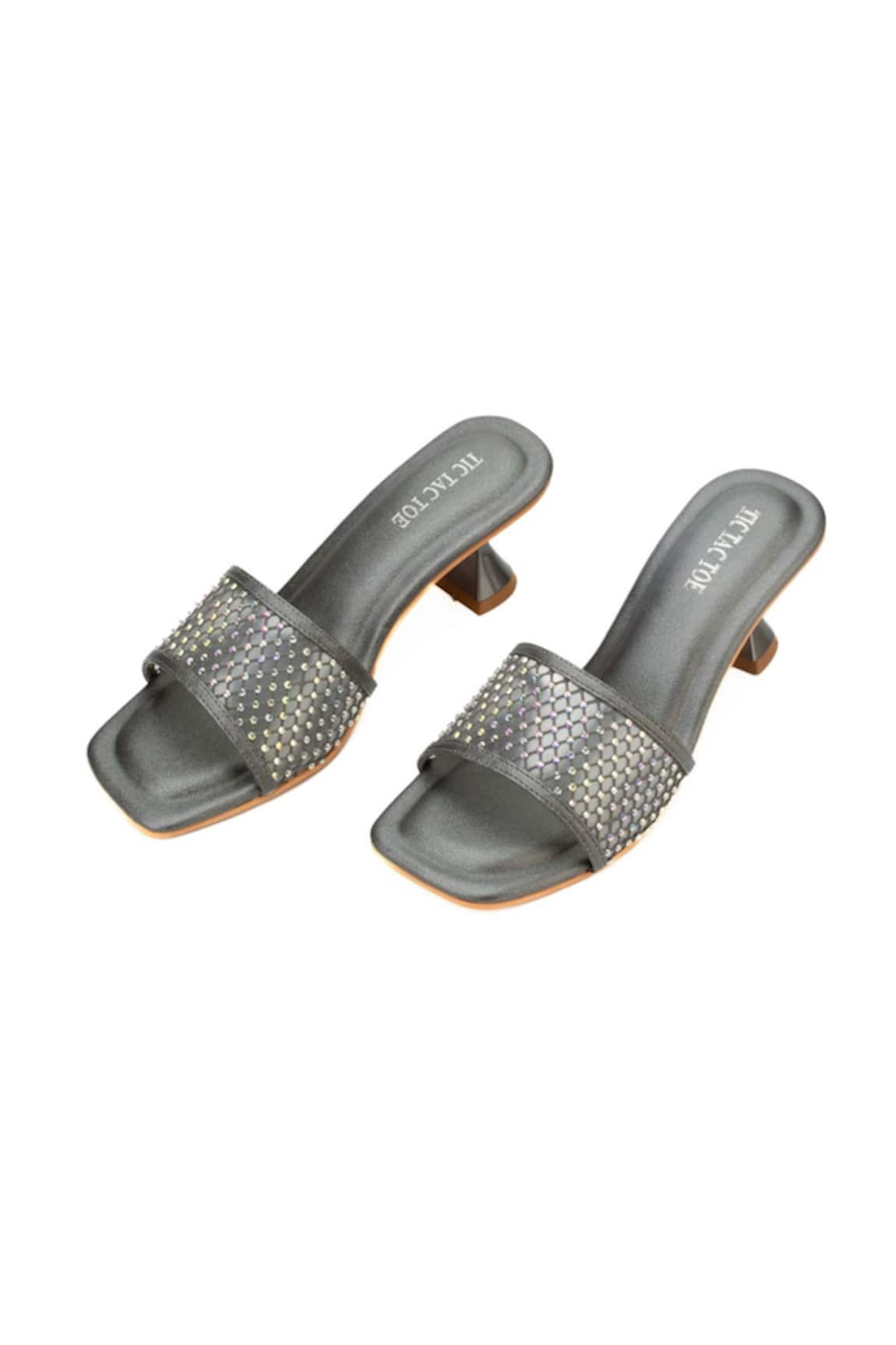 Tic Tac Toe Footwear Diamond Strap Studded Block Heels