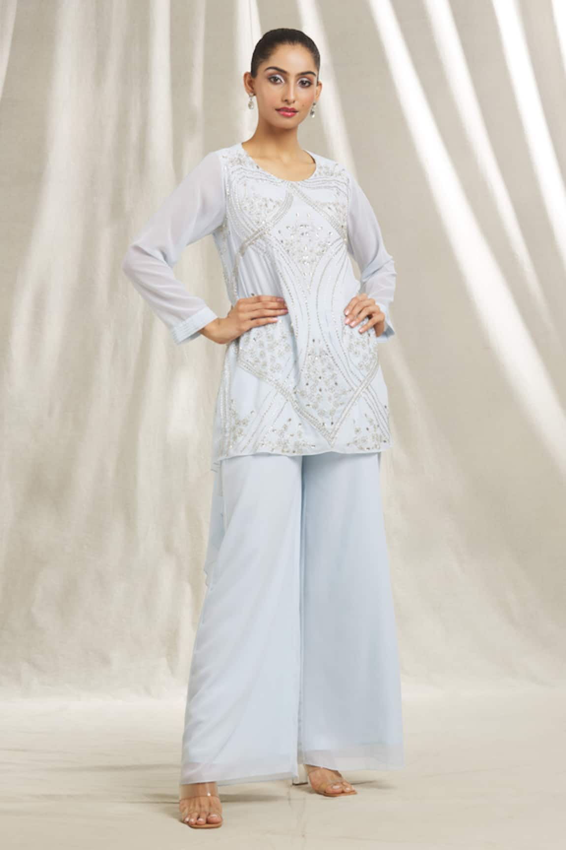 Shivani Awasty Asymmetric Embroidered Tunic & Pant Set