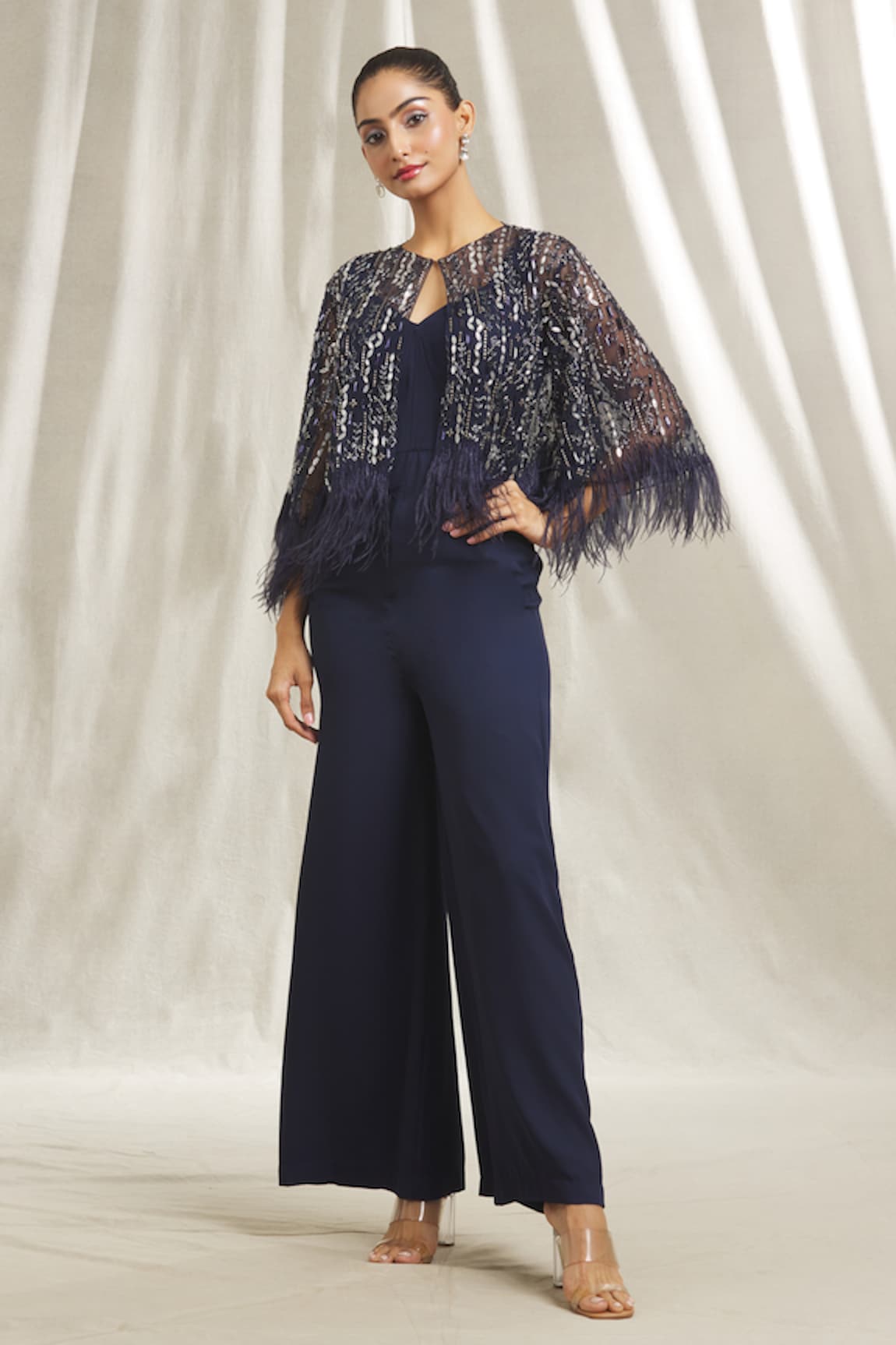 Shivani Awasty Sequin Embroidered Cape & Jumpsuit Set