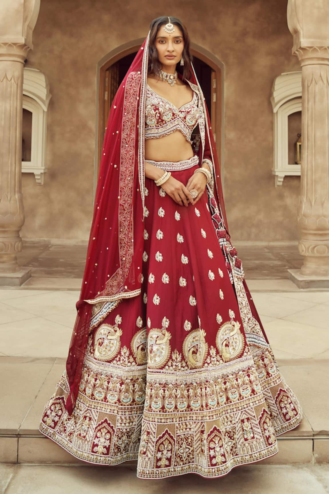 Annus Creation Peacock Motif Embroidered Bridal Lehenga Set